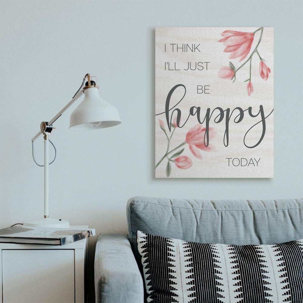 Stupell Industries Floral 'Just Be Happy' Inspirational Quote Wall Art - 30x40 Canvas Print, Spring Decor, Feminine Home Decor, Designed by Daphne Polselli - Perfect for Living Room, Bedroom & Office Decor