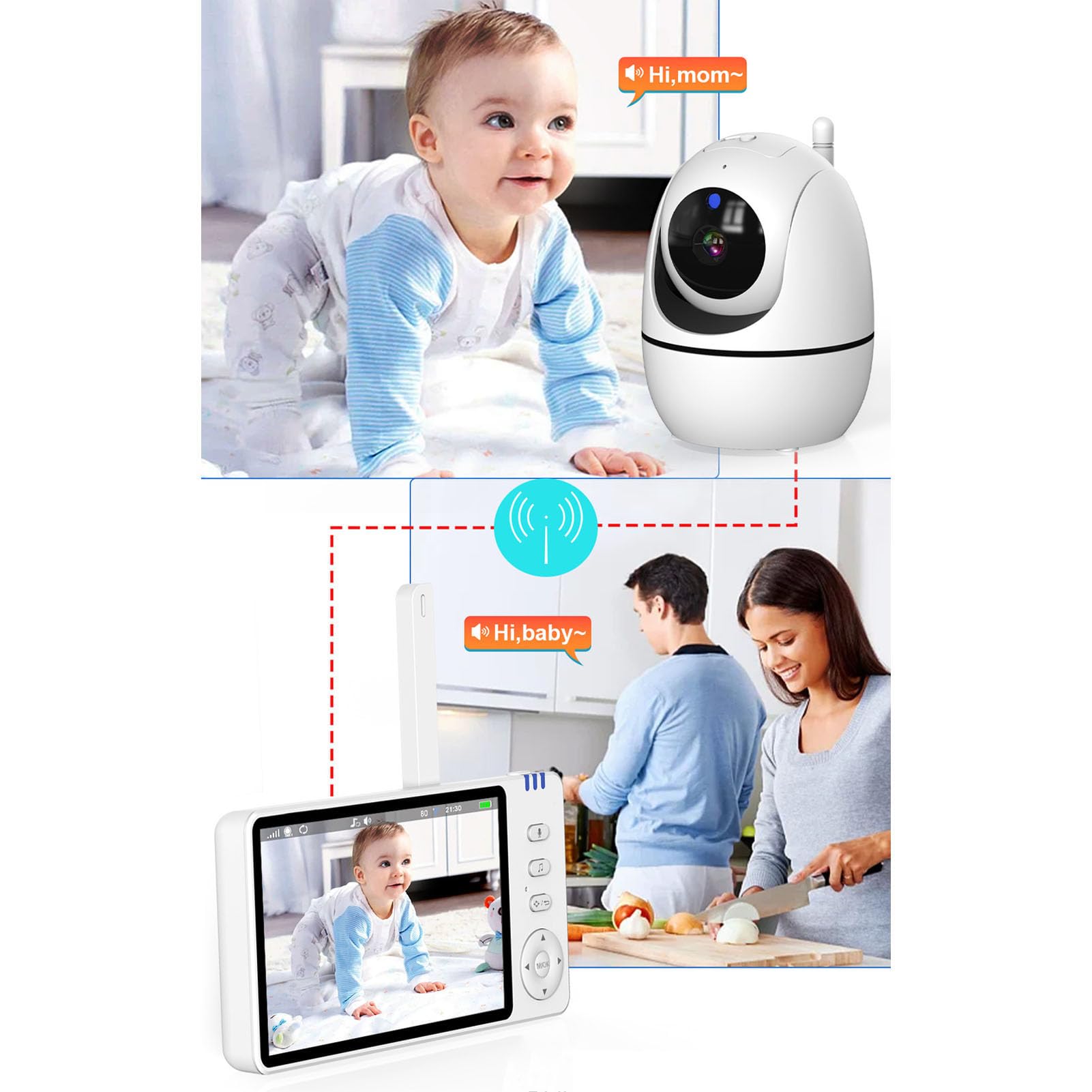 5 Inch Indoor Security Camera with Night Vision & Motion Sensor - Baby Monitor with Alarm, US Plug - Ideal for Home, Nursery & Pet Monitoring