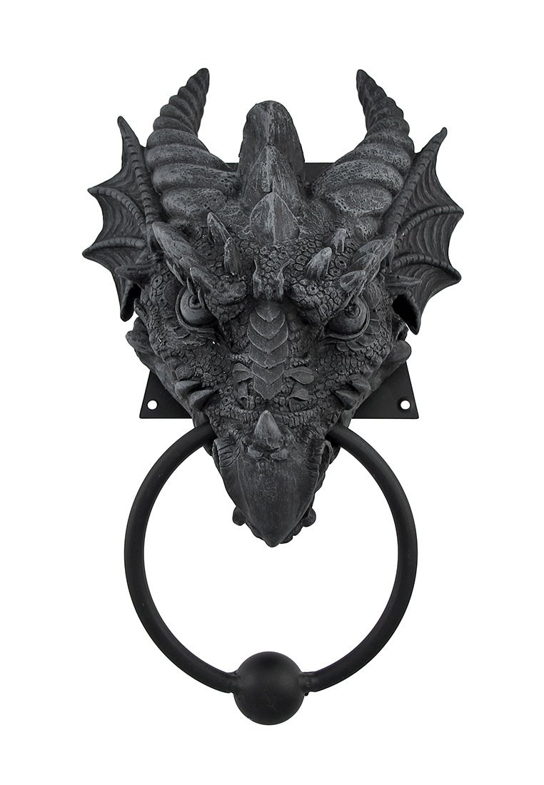 Gothic Dragon Door Knocker - Heavy Duty Cast Iron Finish for Home Decor | Medieval Style Entryway Hardware for Front Doors, Gates & Cabinets