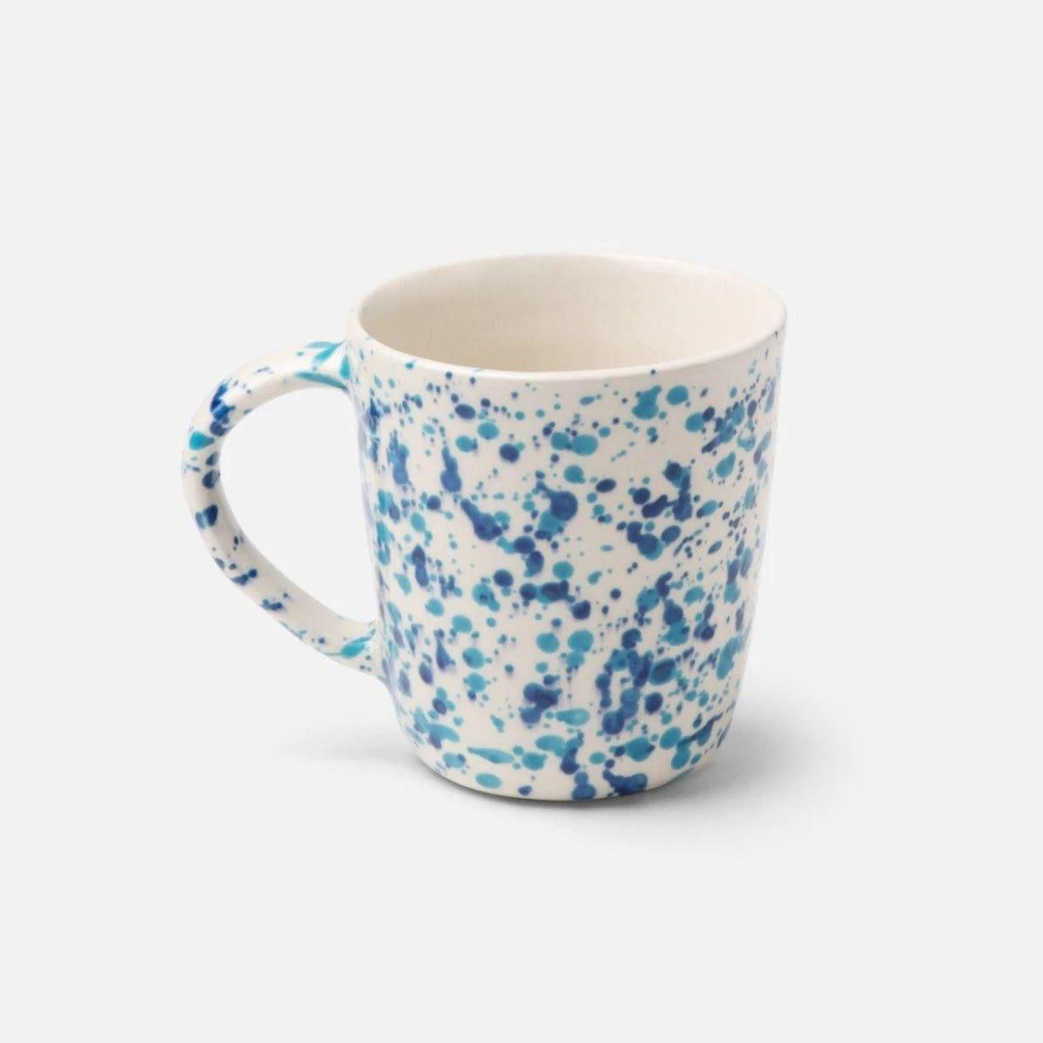 Blue and White Splatter Design Ceramic Dinnerware Set - 16 Piece Porcelain Plates, Bowls & Mugs for Modern Dining, Kitchen & Restaurant Use