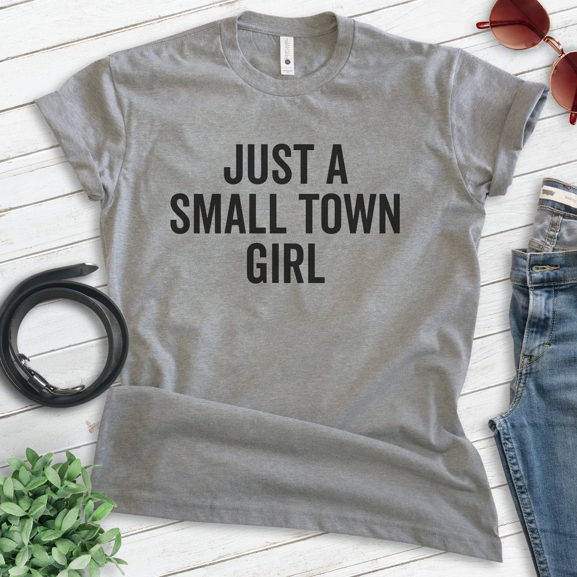 EVERTREE CLOTHING Just A Small Town Girl T-Shirt - Unisex Women's Casual Tee - Rural Midwest Graphic Top for Everyday Wear & Country Outings