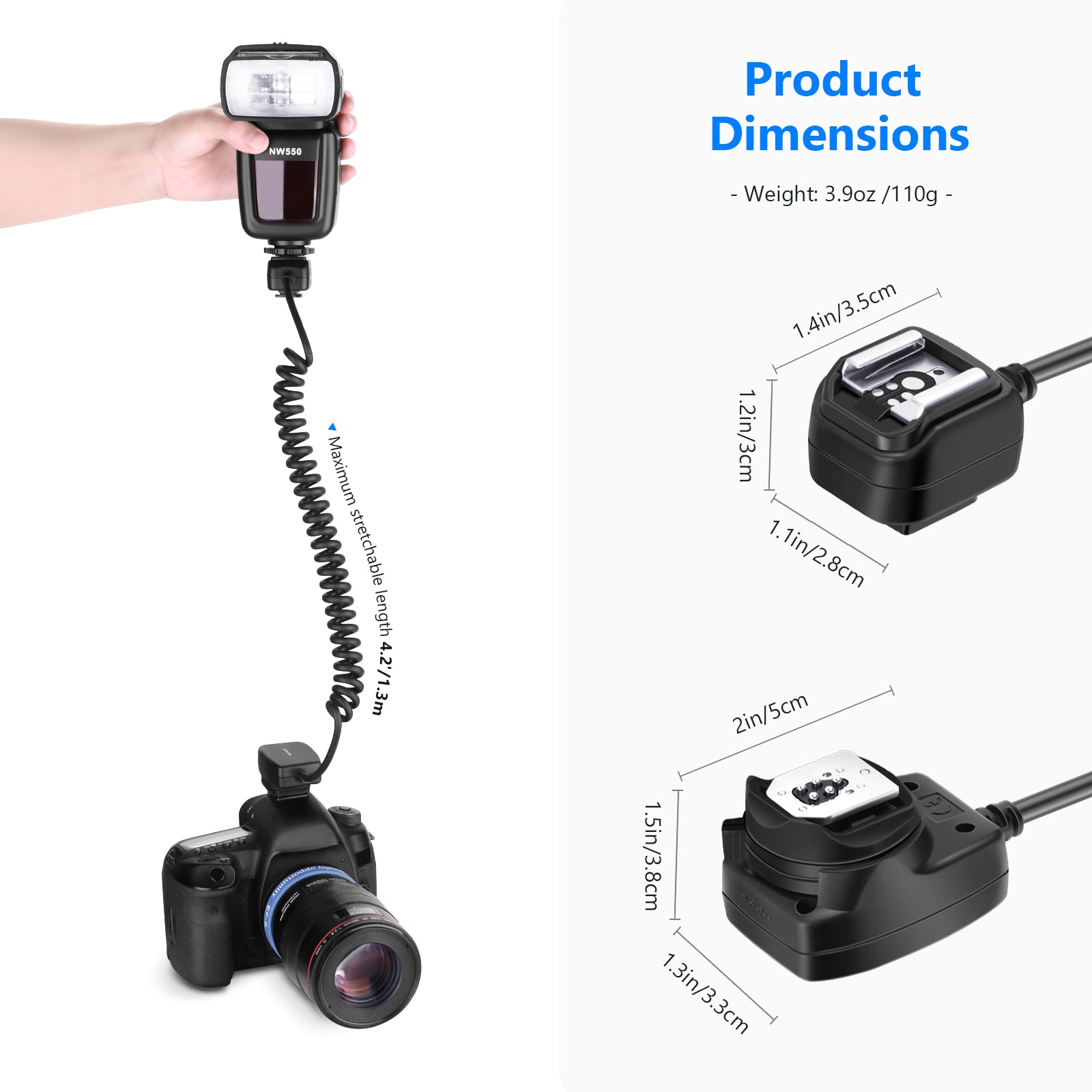 NEEWER 4.2ft/1.3m TTL Off-Camera Flash Sync Cord for Canon DSLR Cameras - Perfect for Wedding, Portrait & Studio Photography