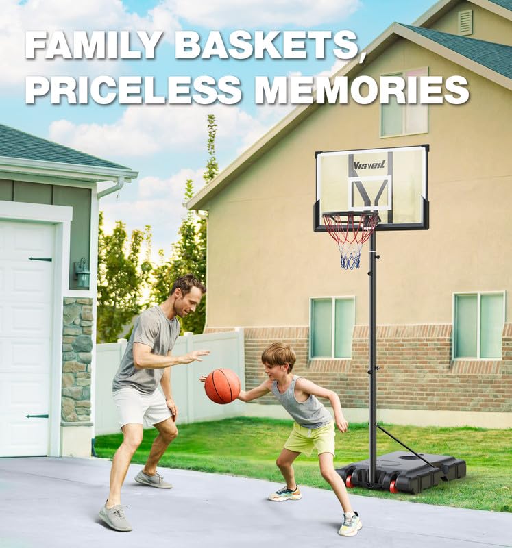 Portable Adjustable Basketball Hoop System for Outdoor - 5.7ft to 10ft Height, 45in Backboard - Perfect for Kids, Teens & Adults - Great for Driveway, Backyard & Park Play (Black)