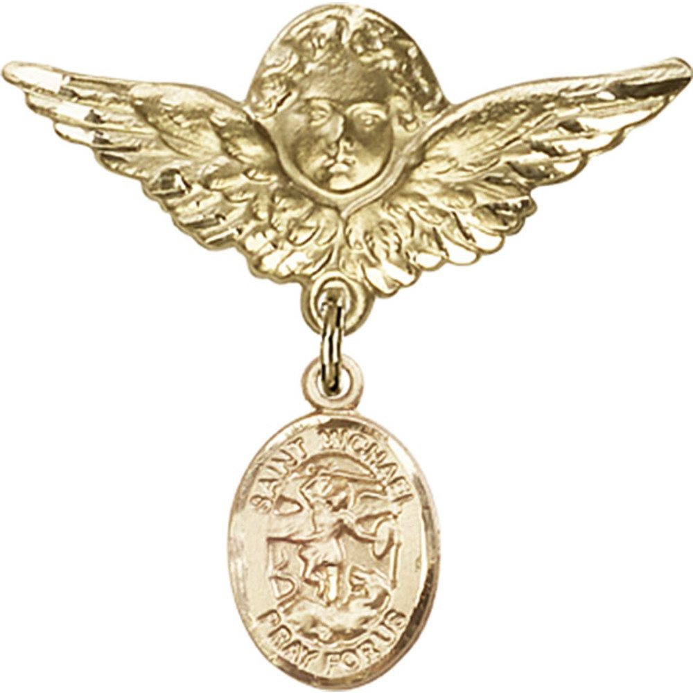 St. Michael the Archangel Gold Filled Baby Badge Pin with Angel Wing Charm - Perfect for Christening Gifts, Baby Showers & Religious Keepsakes