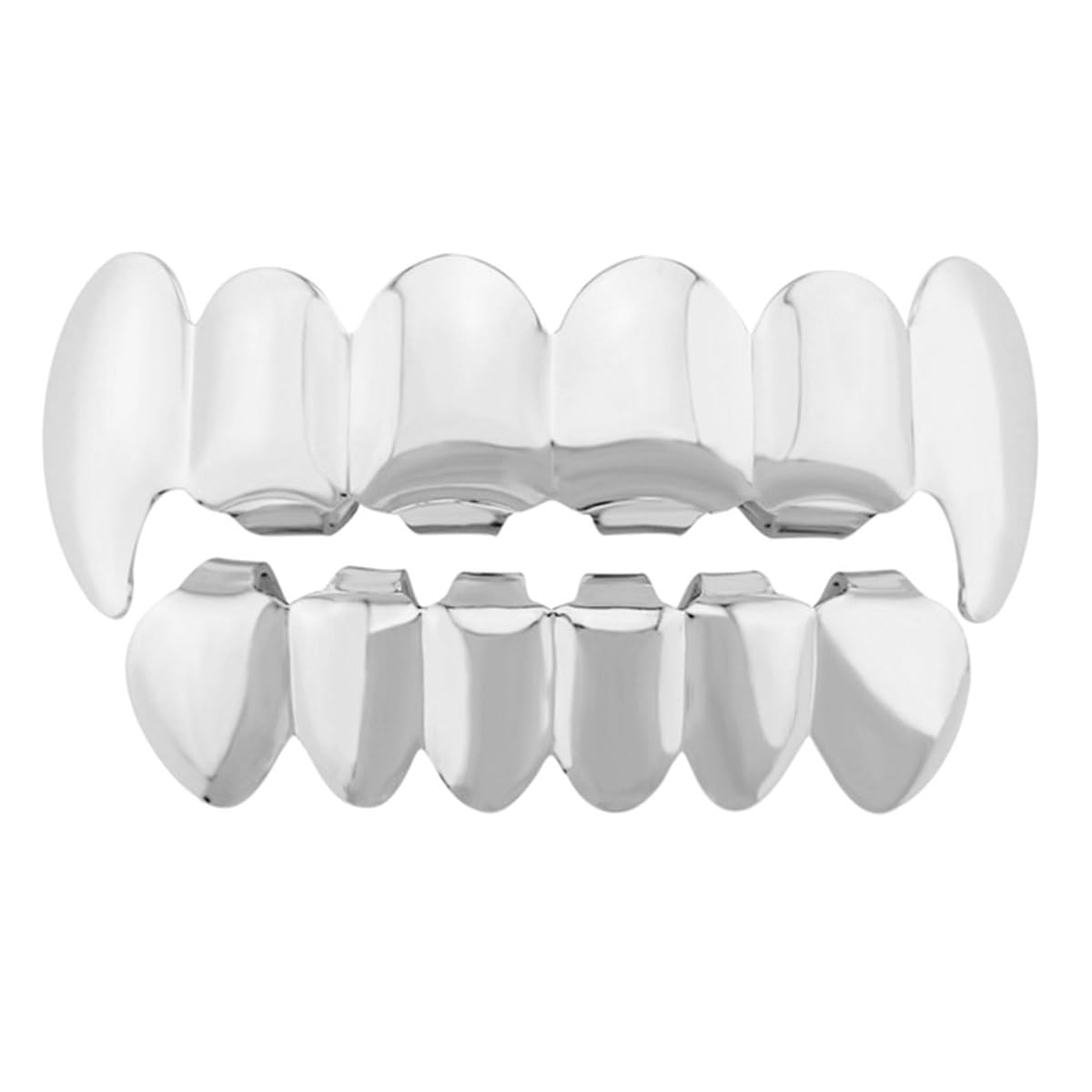 Silver Plated Hip Hop Tooth Grill Set - Top & Bottom Vampire Fangs for Men & Women - Perfect for Halloween, Costume Parties, Rap Performances and Street Style Fashion
