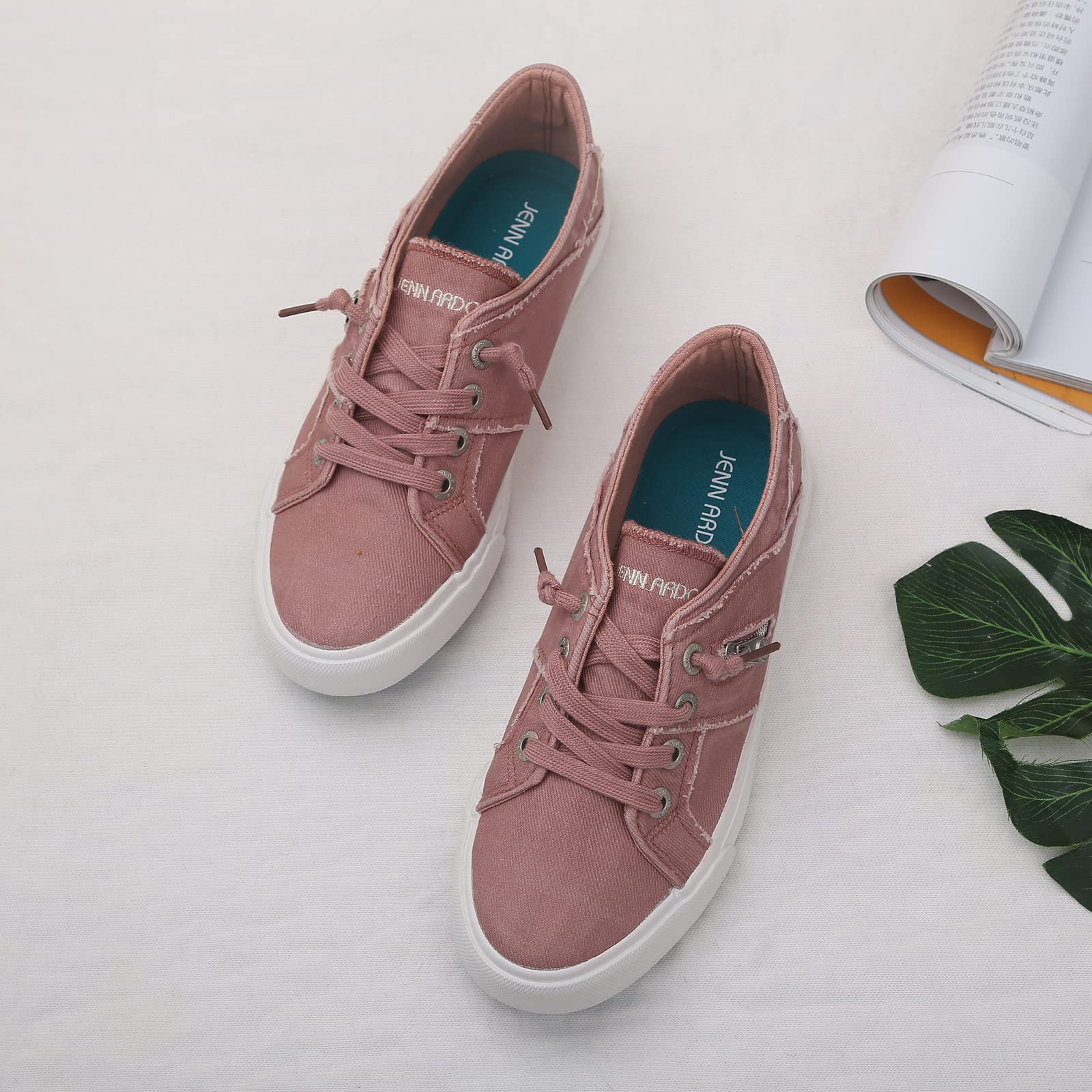 JENN ARDOR Women's Low Top Slip On Sneakers - Fashion Lace Up Canvas Flats for Walking, Running, Workout & Casual Wear - Comfortable Breathable Shoes for Daily Use