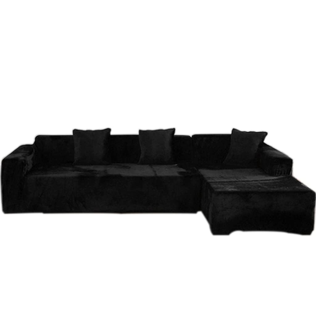 Obokidly Anti-Wrinkle Velvet Sectional Sofa Slipcover - Thick Plush Suede L-Shaped Couch Cover, Stretchable Furniture Protector for Living Room, Black (Fits L Sectional Sofas) - Perfect for Home Decor & Pet Protection