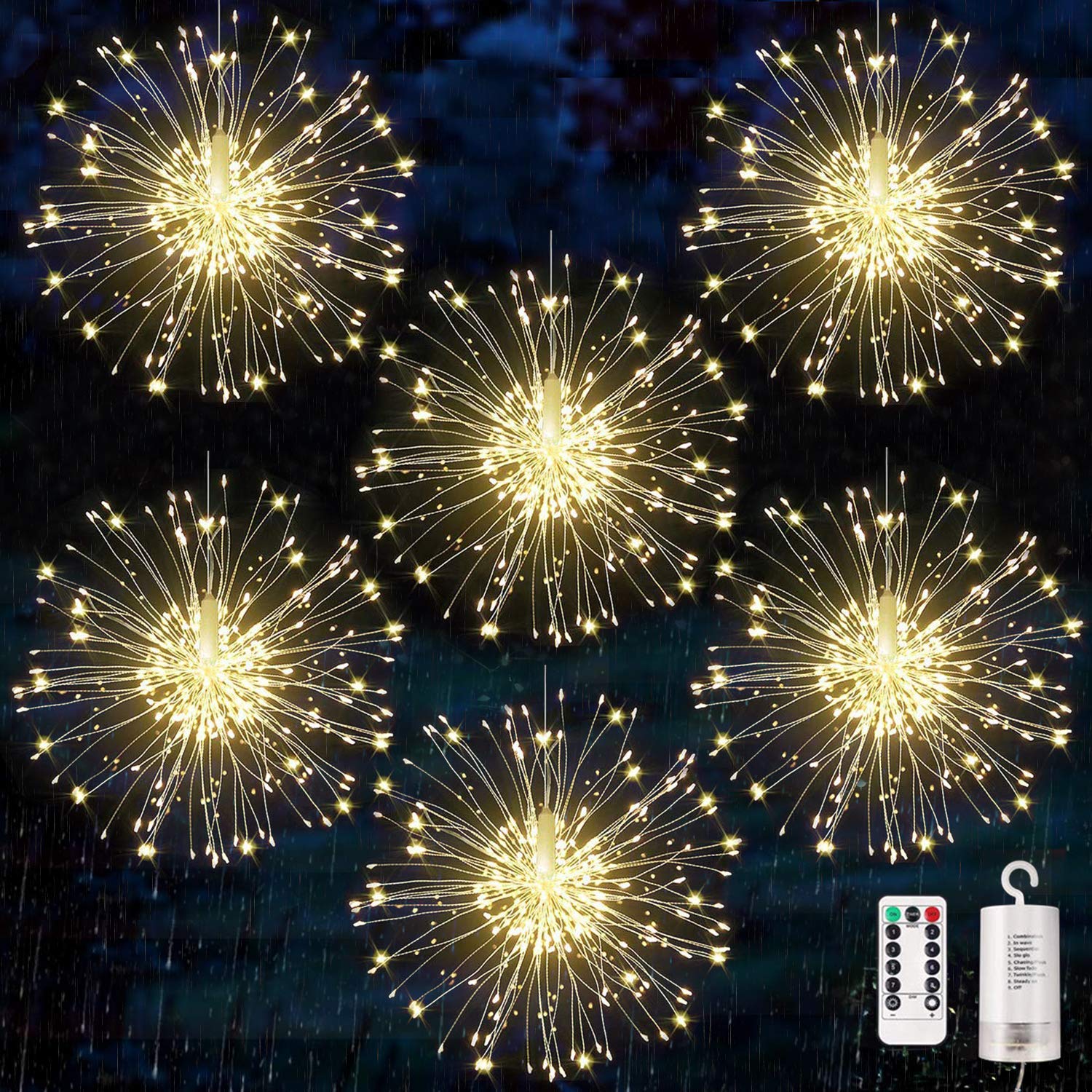 6 Pack LED Starburst Lights - Dimmable, Remote, 8 Modes | Christmas, Patio Decor
