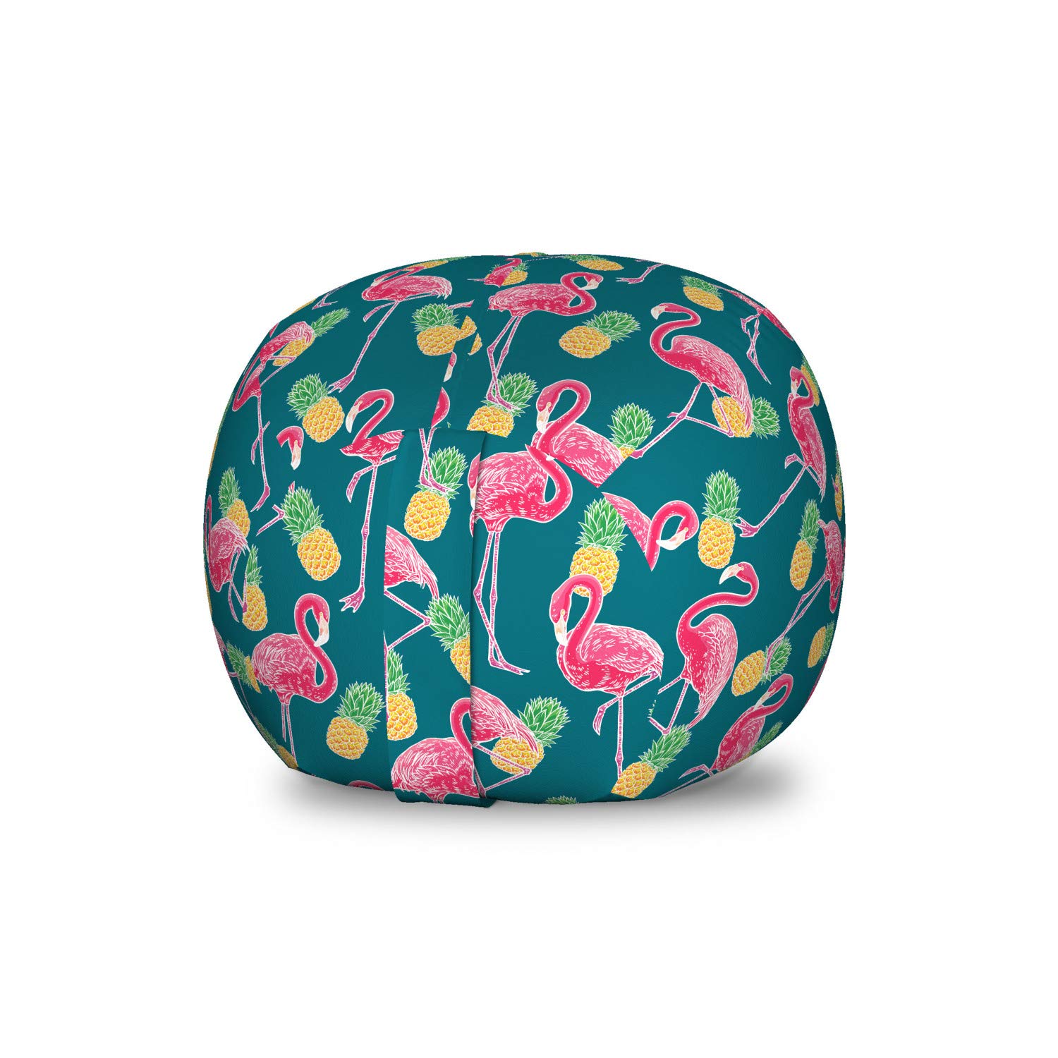 Ambesonne Flamingo & Pineapple Print Toy Storage Bag Chair - Washable Petrol Blue Multicolor Organizer for Stuffed Animals, Kids Room Decor & Tropical Party Supplies | Perfect for Nursery, Playroom & Beach-Themed Events