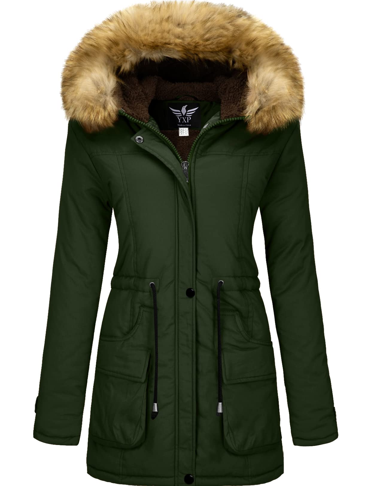 YXP Women's Winter Thickened Military Parka Jacket - Fleece Lined Cotton Coat with Fur Hood for Extreme Cold Weather - Perfect for Snowboarding, Skiing & Outdoor Adventures