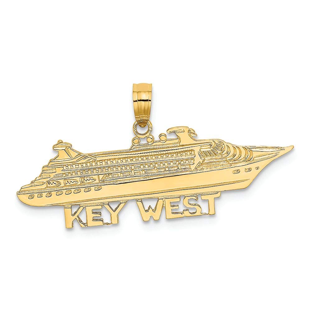 14K Yellow Gold Key West Cruise Ship Charm - Polished Flat Pendant for Necklace, Bracelet & Jewelry Making - Perfect for Beach Vacations, Travel Gifts & Nautical-Themed Accessories