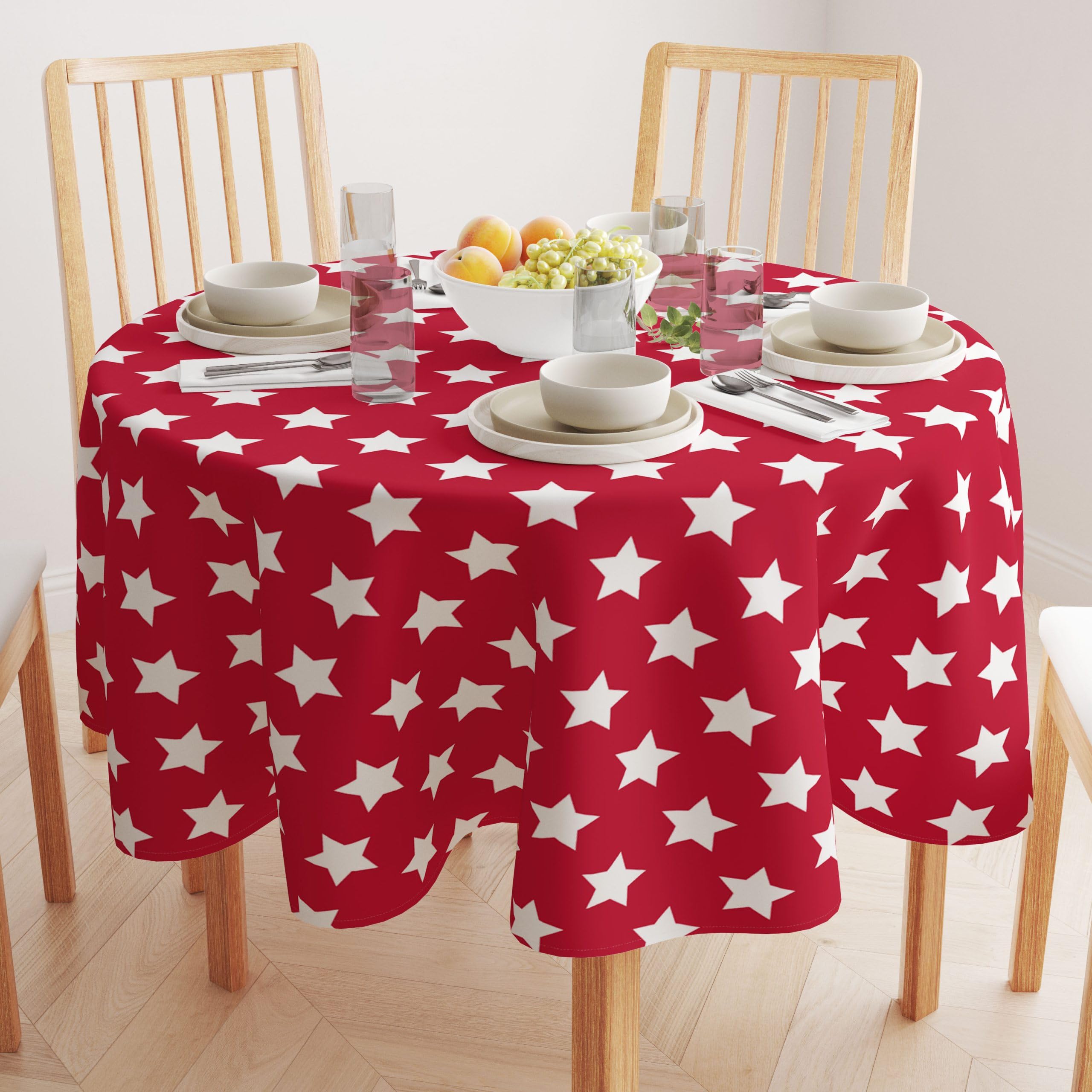 Red Freedom Stars Patriotic Tablecloth | 120 Inch Round 4th of July Decor | Machine Washable Stain-Resistant Fabric | USA Made | Perfect for Independence Day BBQs, Picnics & Holiday Parties