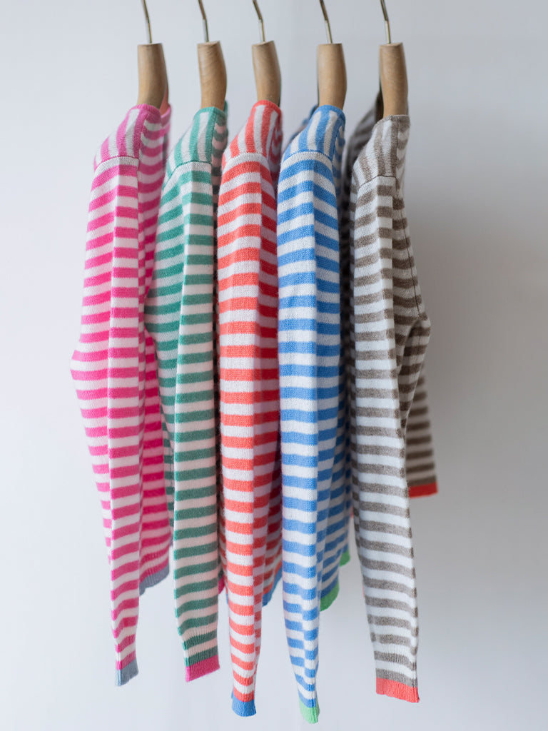 Jumper 1234 Little Stripe Crew Neck Sweater in Cerise Lily Sky - Cozy Knit Pullover for Women, Perfect for Casual Wear, Office Outfits and Fall Layering