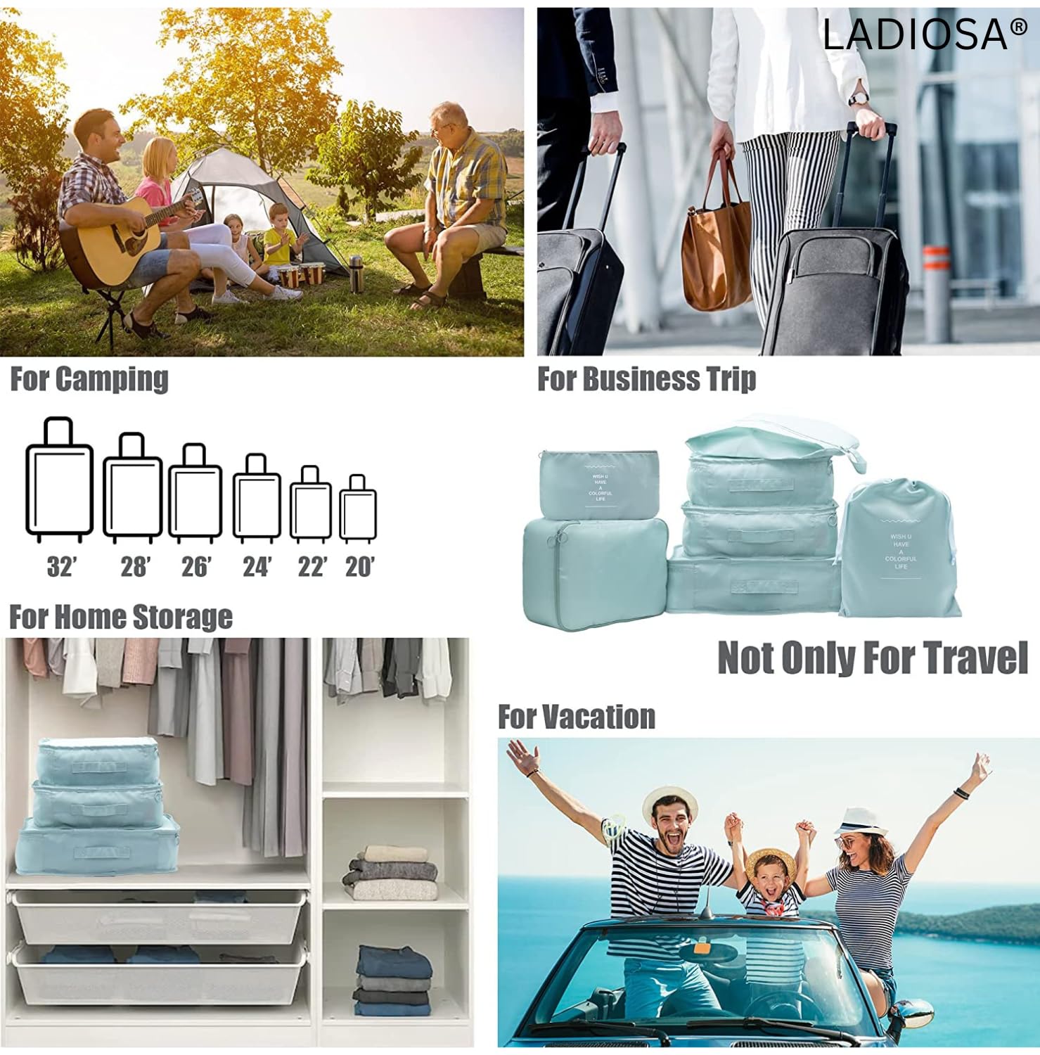 Ladiosa® Travel Organizer Set - 6 Packing Cubes for Clothes & Accessories | Lightweight Luggage Organizers for Women & Men | Perfect for Vacation, Business Trips & Weekend Getaways