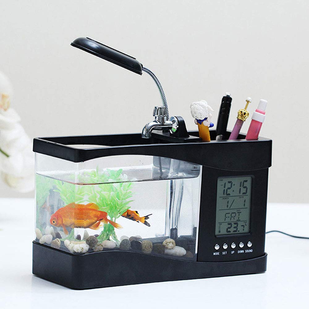 Multifunctional Acrylic USB Mini Fish Tank - Small Ecological Aquarium for Goldfish & Turtles (Black) | Perfect for Home, Office Desk & Kids Room Decor
