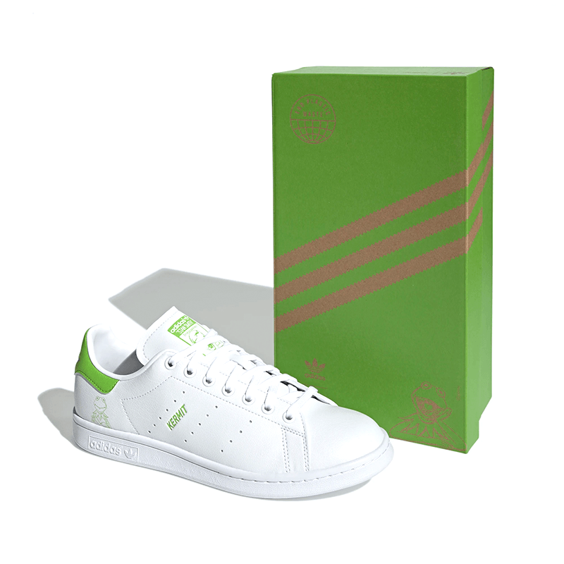 Adidas Stan Smith KERMIT Sneakers for Men & Big Kids - Classic White Leather Tennis Shoes with Green Frog Logo | Perfect for Casual Wear, School & Everyday Fashion