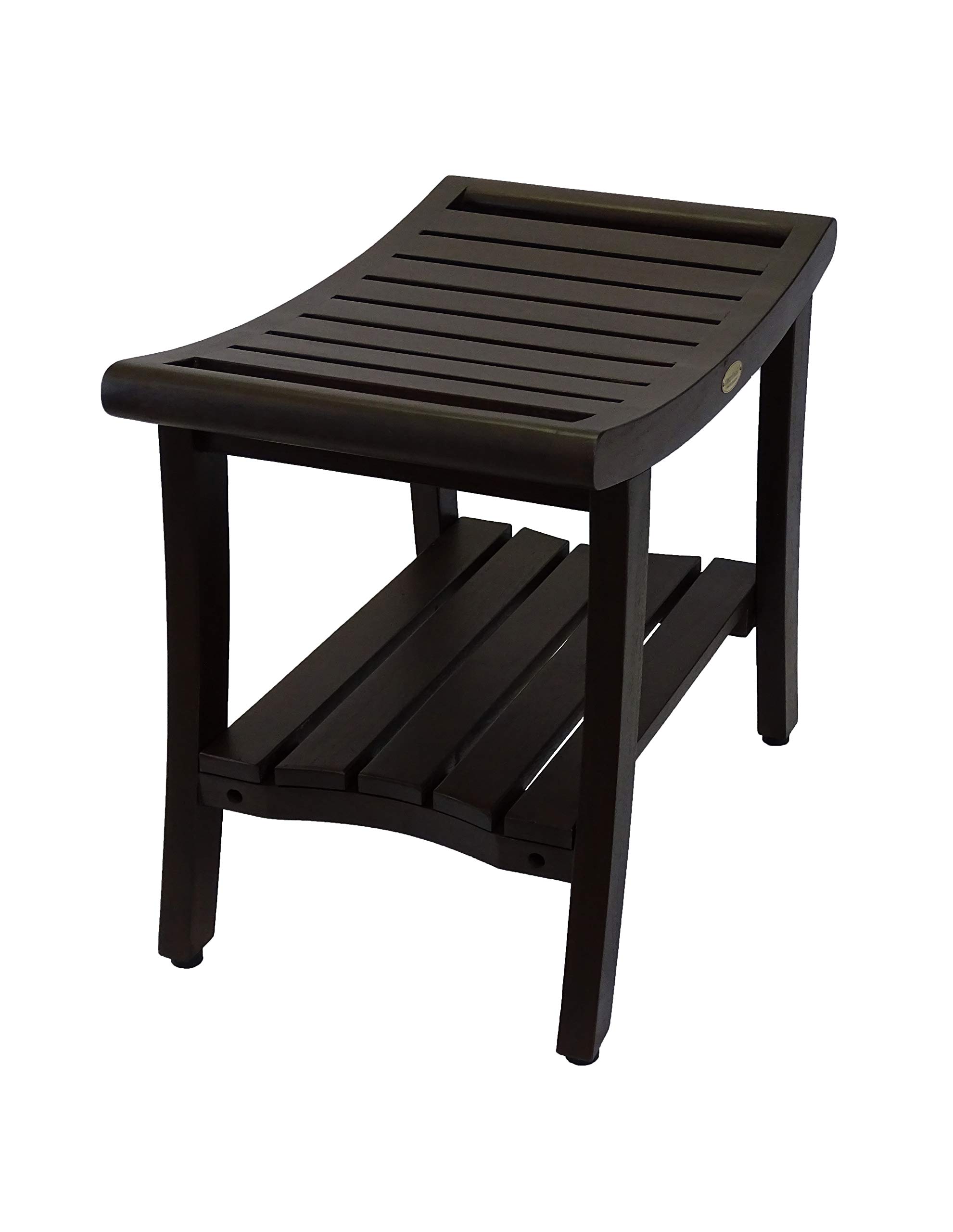 DecoTeak Harmony 24 Inch Waterproof Teak Wood Shower Bench - Brown Bathroom Stool Seat with Storage for Shower Safety & Organization - Perfect for Elderly, Spa, and Bathroom Decor