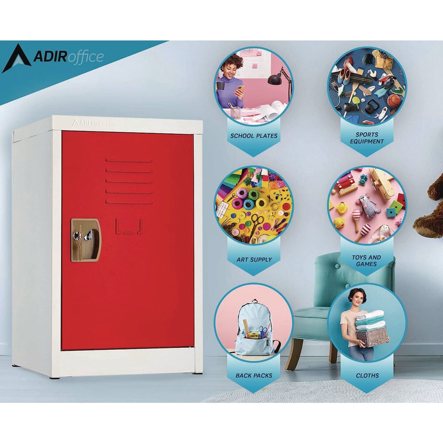 AdirOffice Steel Storage Locker - 1 Compartment Metal Cabinet (15