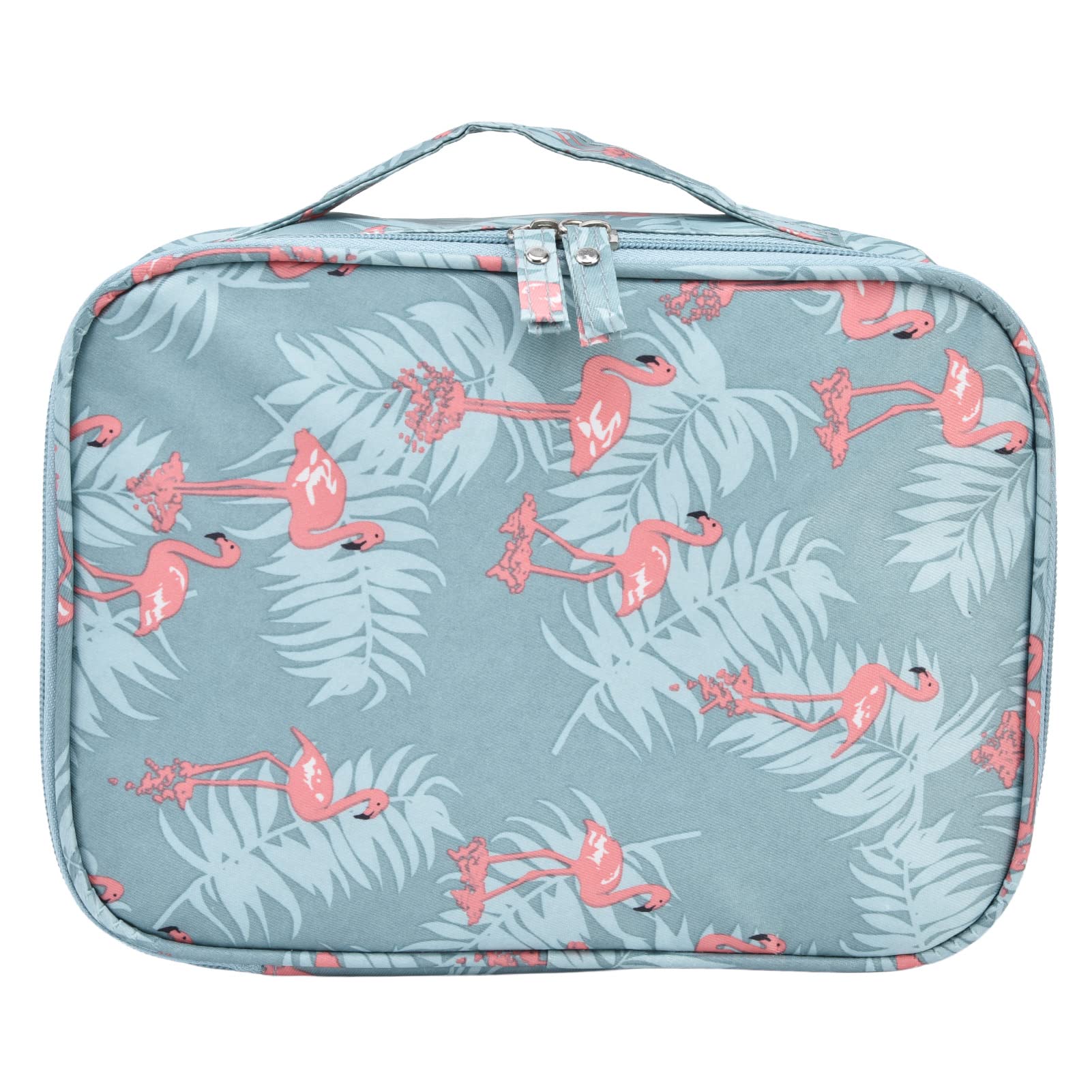 Waterproof & Durable Travel Makeup Bag - Premium Nylon Cosmetic Organizer for Women | Office, Camping & Vacation Essentials | Compact Toiletry Pouch with Thickened Design (Grey Flamingo)