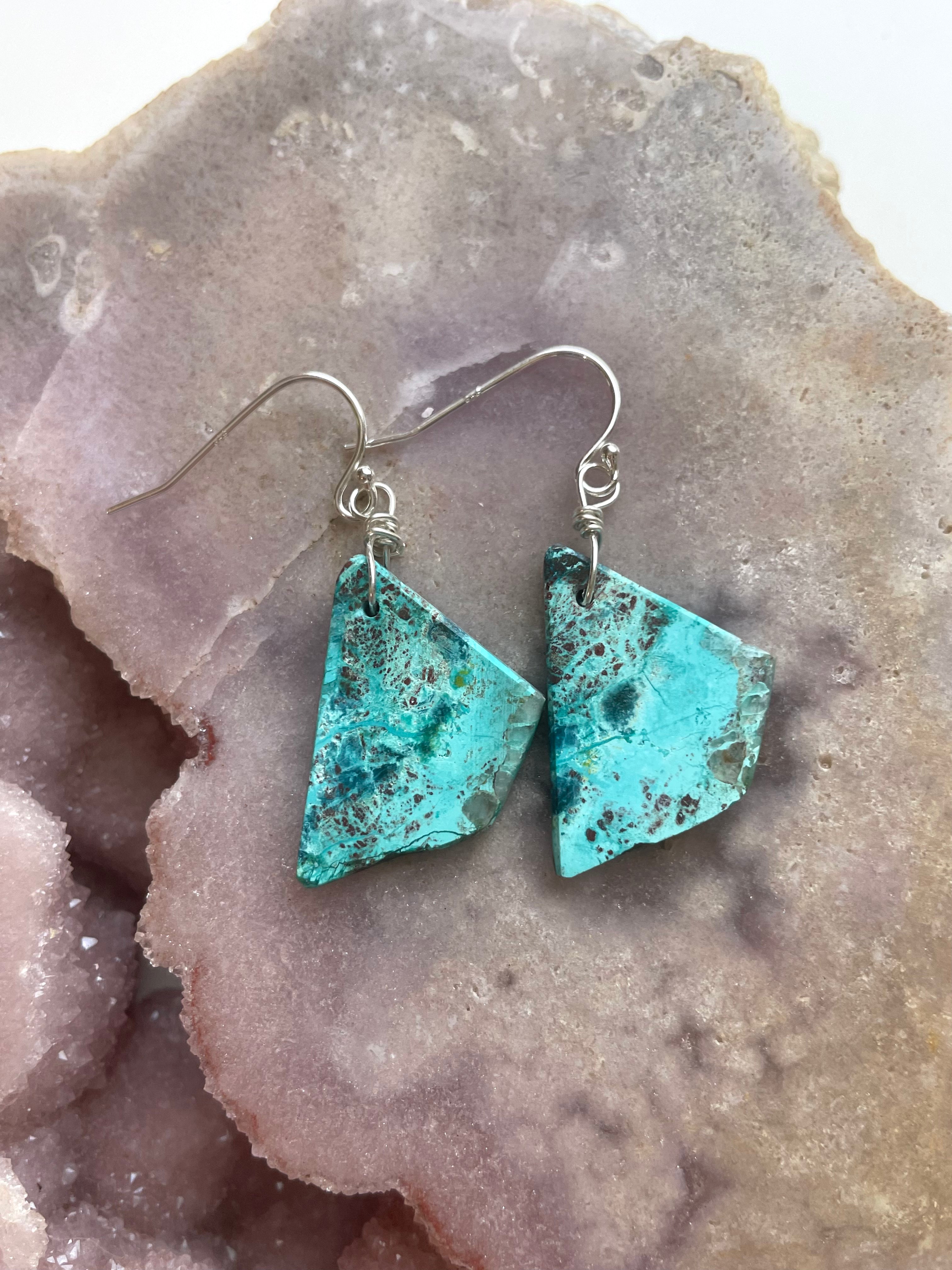 Chrysocolla Sterling Silver Statement Crystal Gemstone Earrings for Women – Elegant Handmade Jewelry for Parties, Weddings & Special Occasions