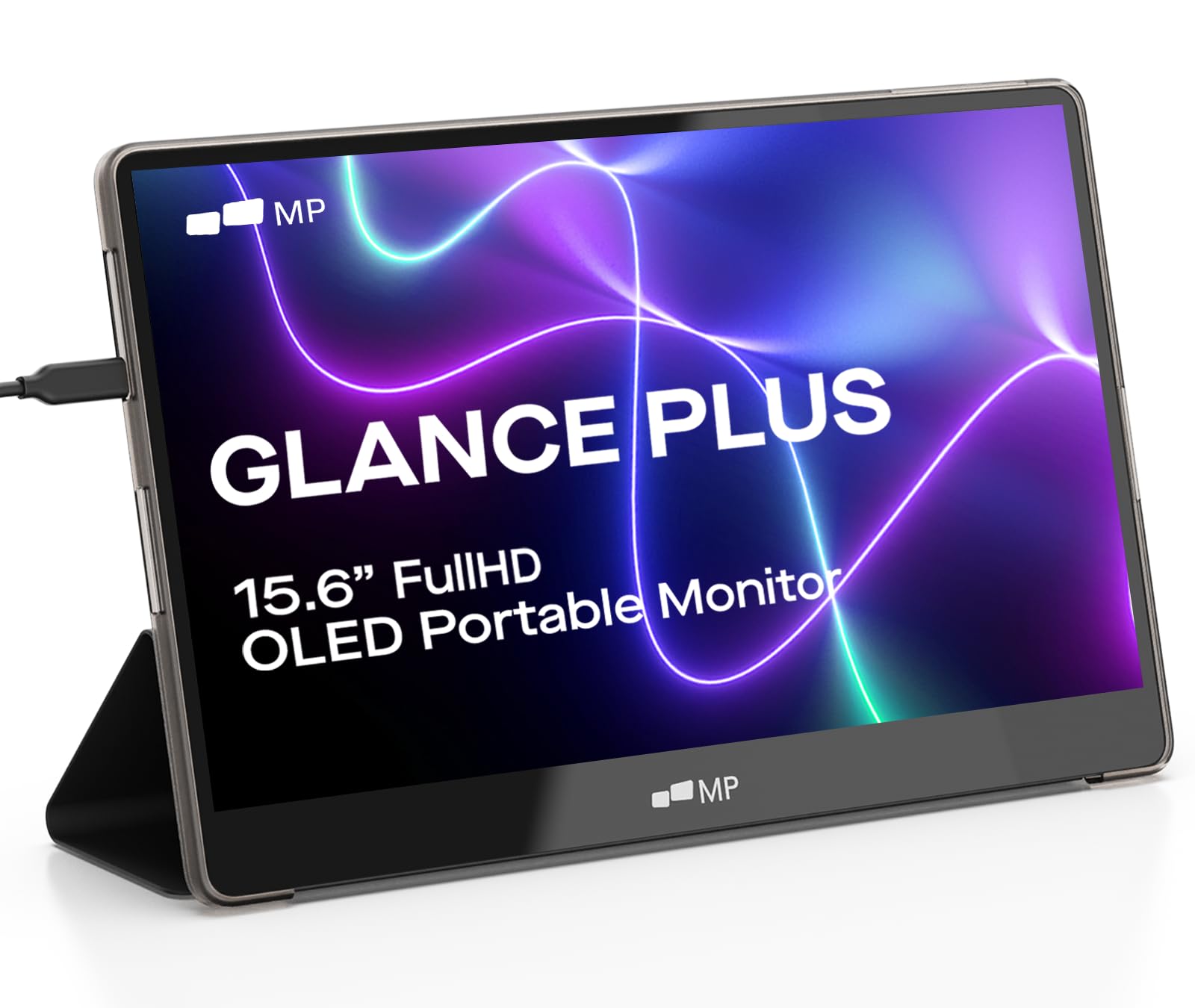 MP Mobile Pixels New Glance Plus 15.6'' OLED Portable Monitor - 1ms Response, 100000:1 Contrast Ratio, Dual Speakers | Plug & Play for Windows, macOS, Nintendo Switch & Android | Includes Waterproof Protective Cover | Perfect for Remote Work, Gaming & Travel