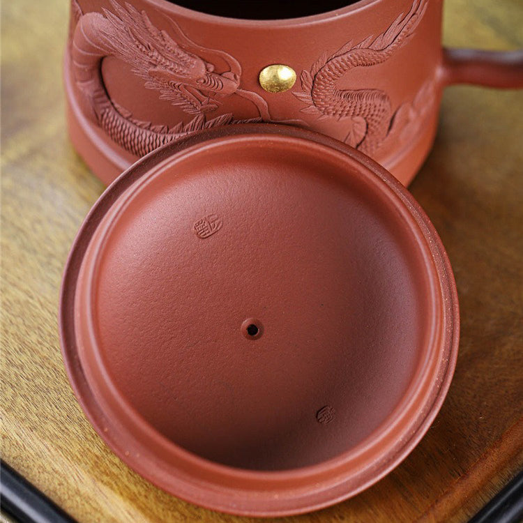 Premium Yixing Purple Clay Tea Mug with Hand-Carved Dragon Design - Authentic Chinese Teapot for Gongfu Tea Ceremony, Gift for Tea Lovers, Perfect for Home & Office Use