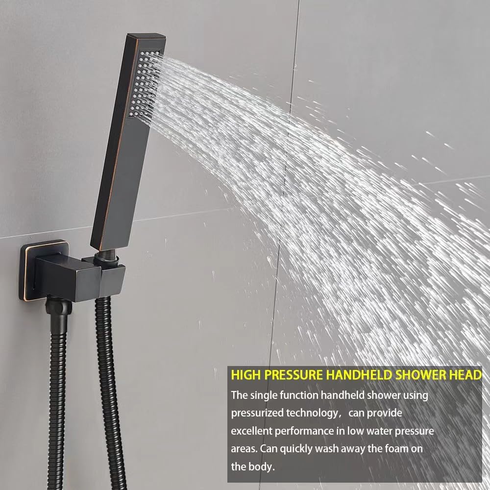 Oil Rubbed Bronze Shower System - 12 Inch Luxury Rain Shower Head with Handheld Combo, Wall Mounted High Pressure Rainfall Shower Faucet Set with Valve and Trim - Perfect for Modern Bathroom Renovation & Spa-Like Shower Experience