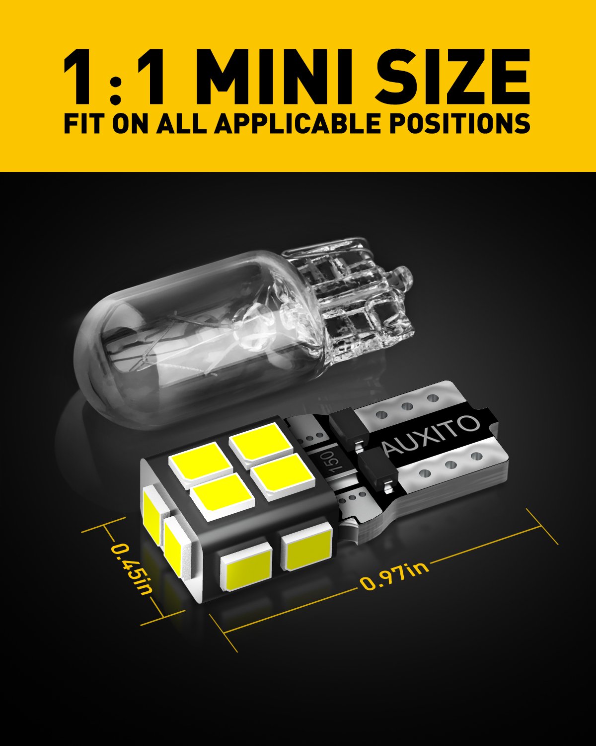 AUXITO 194 LED Bulb 6000K White - 10 Pack Super Bright 168 2825 W5W T10 Wedge 14 SMD Interior Car Lights - Perfect for Dome, Map, Door, Courtesy, Trunk, Parking & License Plate Lights Replacement - Upgrade Your Vehicle Lighting for Enhanced Visibility and Style