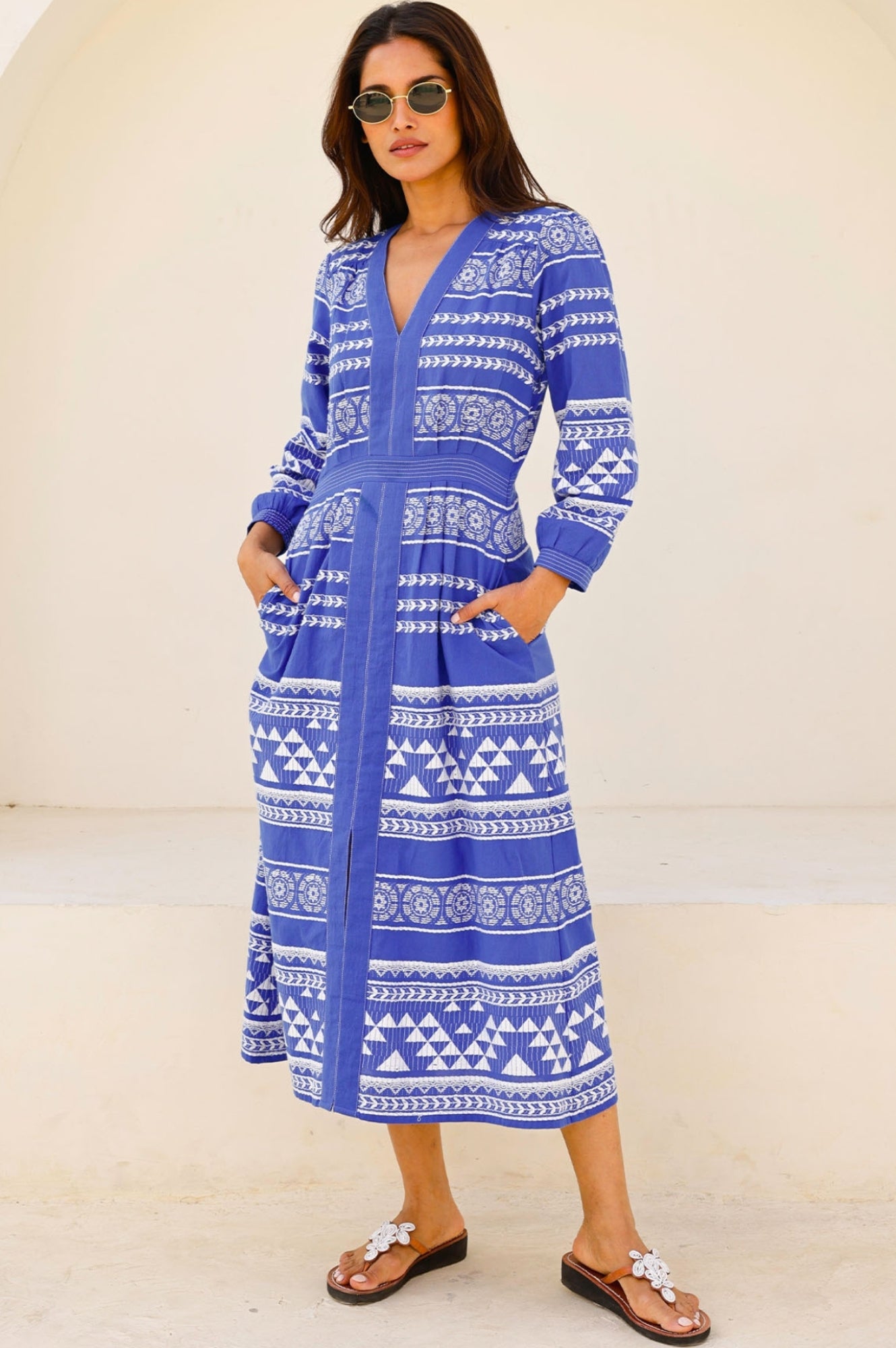 Jamila Jacquard Dress in Cobalt & White - Elegant Floral Print Maxi Dress for Women | Perfect for Weddings, Parties & Summer Outings