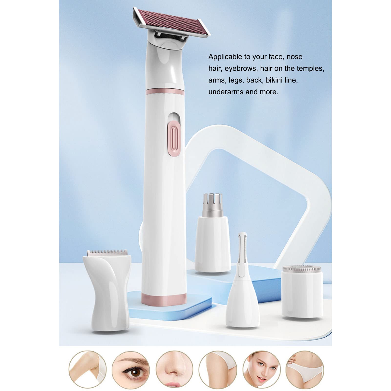 Women's 5-in-1 Electric Razor - USB Rechargeable Shaver with Stainless Steel Heads for Smooth Hair Removal | Perfect for Eyebrows, Nose Hair & Body Grooming | At-Home Salon Experience & Travel Essential