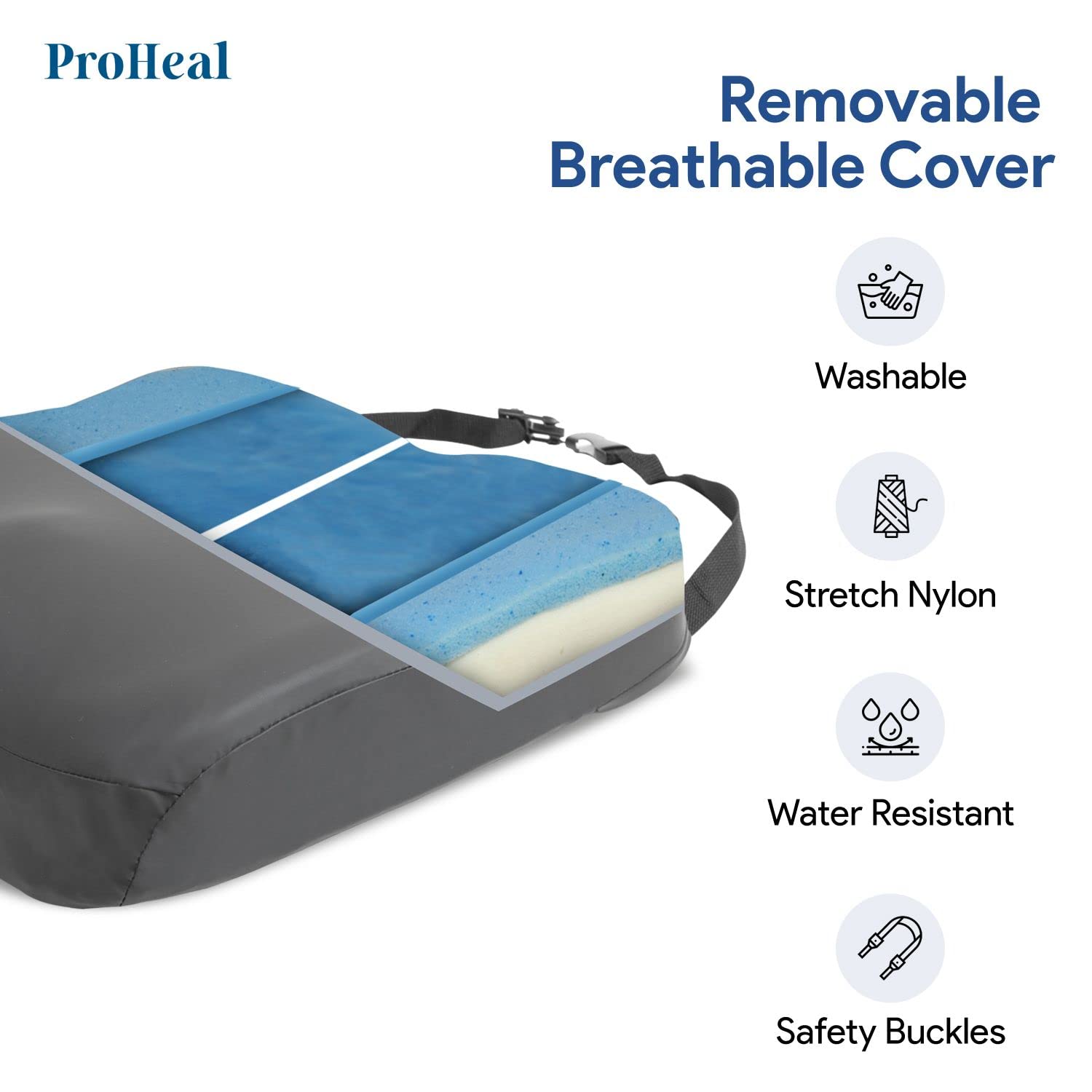 ProHeal Gel-Infused Memory Foam Wheelchair Cushion - Orthopedic Coccyx & Tailbone Support - 18