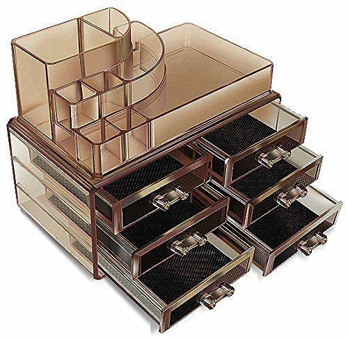 Dark Colored Acrylic Makeup Organizer with Drawers - Multi-Functional Cosmetic Display Case for Bathroom & Vanity Storage | Perfect for Makeup Bags, Cosmetics & Beauty Products Organization
