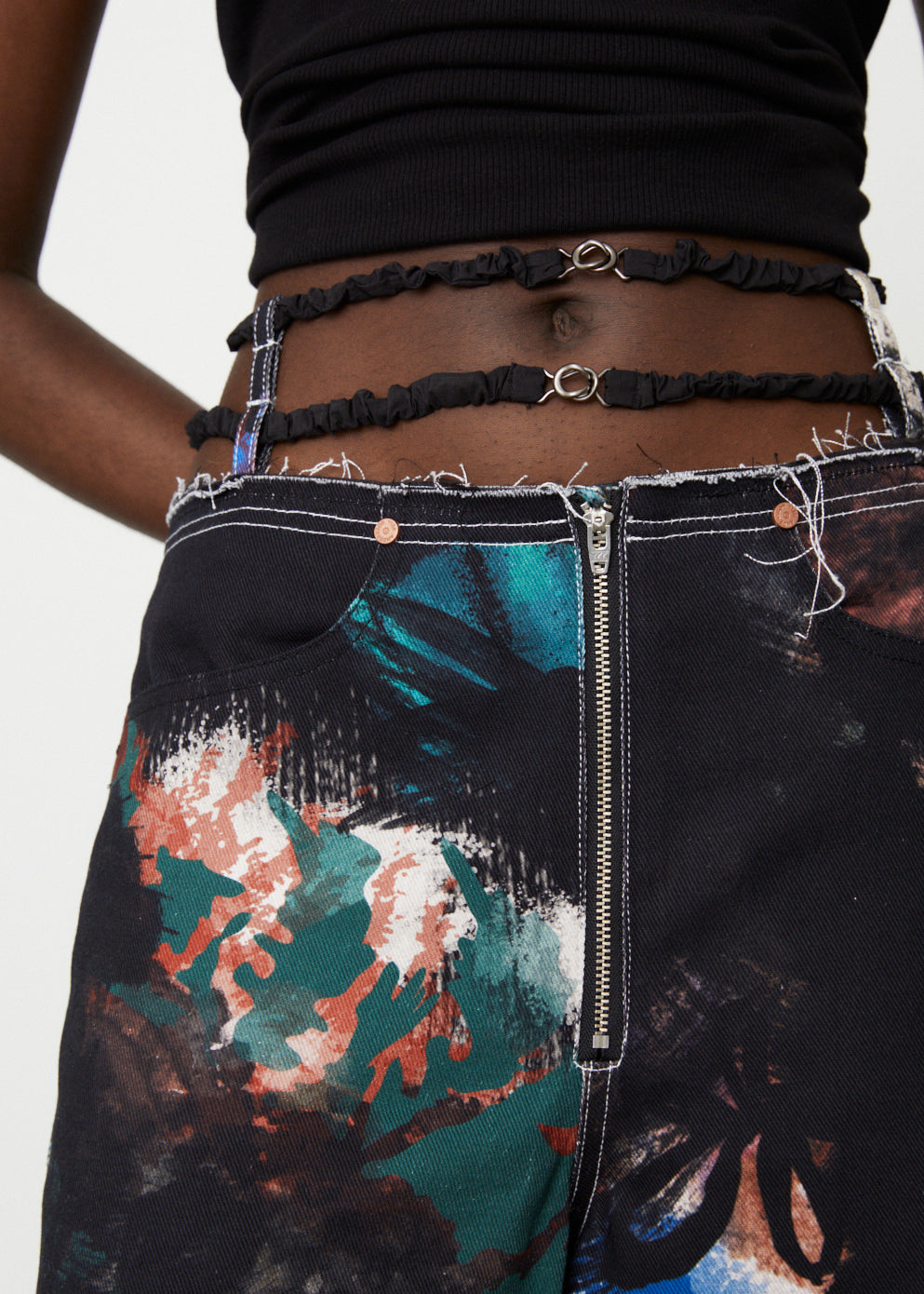 Stylish Artwork Print Shirring Band Pants for Women - Trendy High Waist Elastic Waistband Trousers for Casual Wear, Office & Date Night Outfits