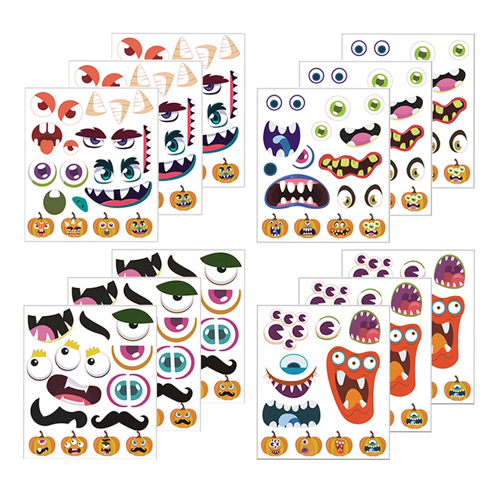 ABOOFAN 12 Sheets Halloween Stickers - Big Mouth Pumpkin Decals for Wall Decor, Party Favors, Trick or Treat - Perfect for Halloween Party, Classroom, Home & Office Decorations
