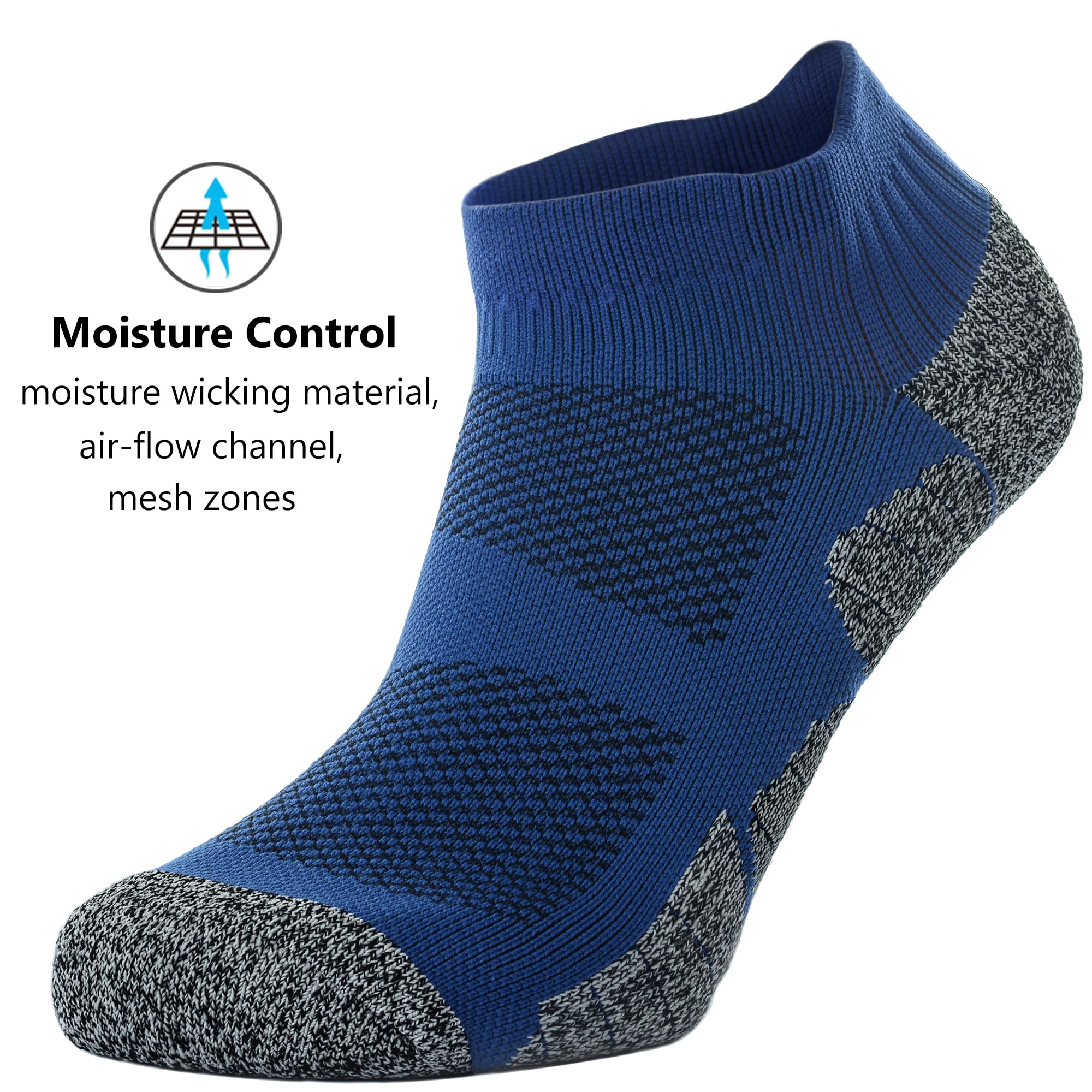 CWVLC Unisex Cushioned Compression Athletic Ankle Socks 6-Pack - Breathable Workout Socks for Running, Hiking & Sports - Moisture-Wicking Performance Socks for Men & Women