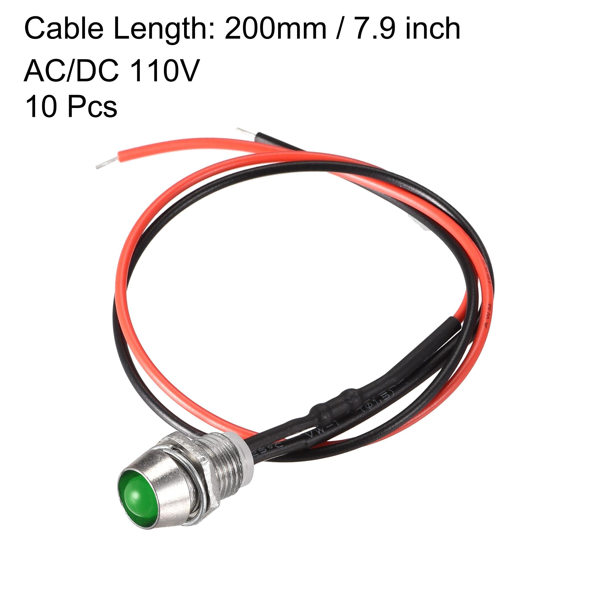uxcell 8mm Panel Mount Green LED Indicator Light - AC/DC 110V Signal Lamp with Metal Shell (10Pcs) - Perfect for Industrial Control Panels, Machinery & Equipment Status Indicators