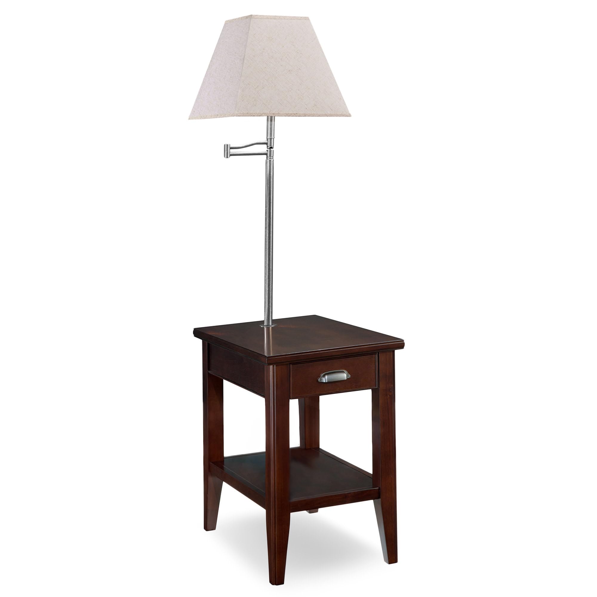 Leick Home 10537 Laurent One Drawer Swing Arm Lamp Side Table with Shelf - Chocolate Cherry Finish, 16