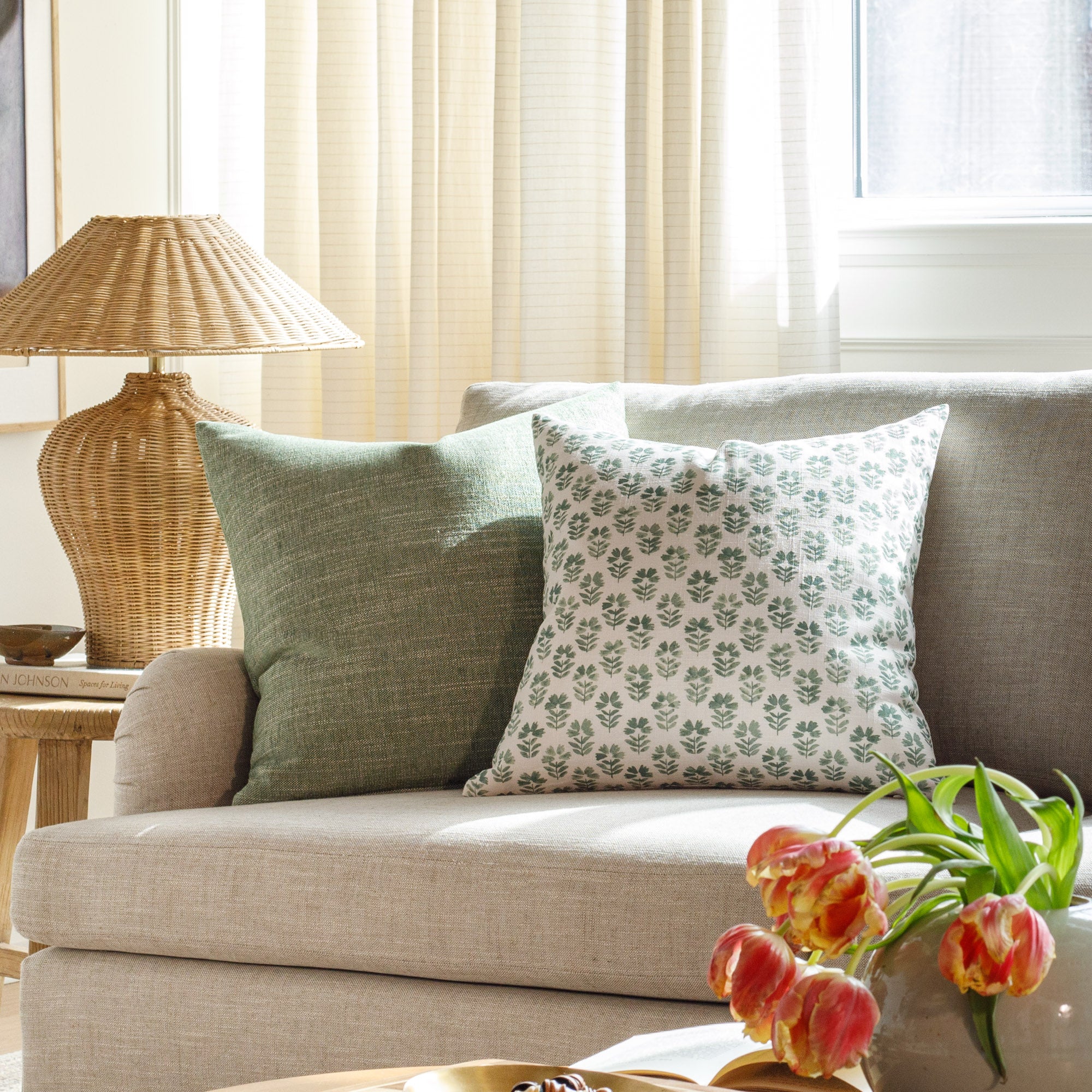 Carmel 20x20 Inch Decorative Throw Pillow Cover - Soft Pine Green Cushion for Sofa, Bed, Living Room & Home Decor
