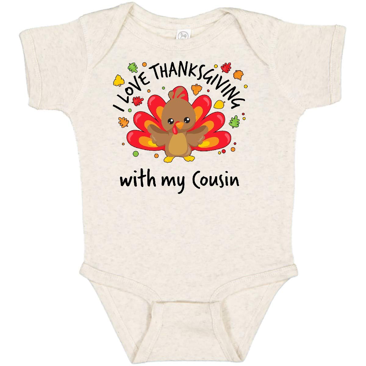 Inktastic I Love Thanksgiving with My Cousin Happy Turkey Baby Bodysuit - Cute Holiday Outfit for Infants & Toddlers - Perfect for Family Gatherings, Photo Shoots & Thanksgiving Celebrations