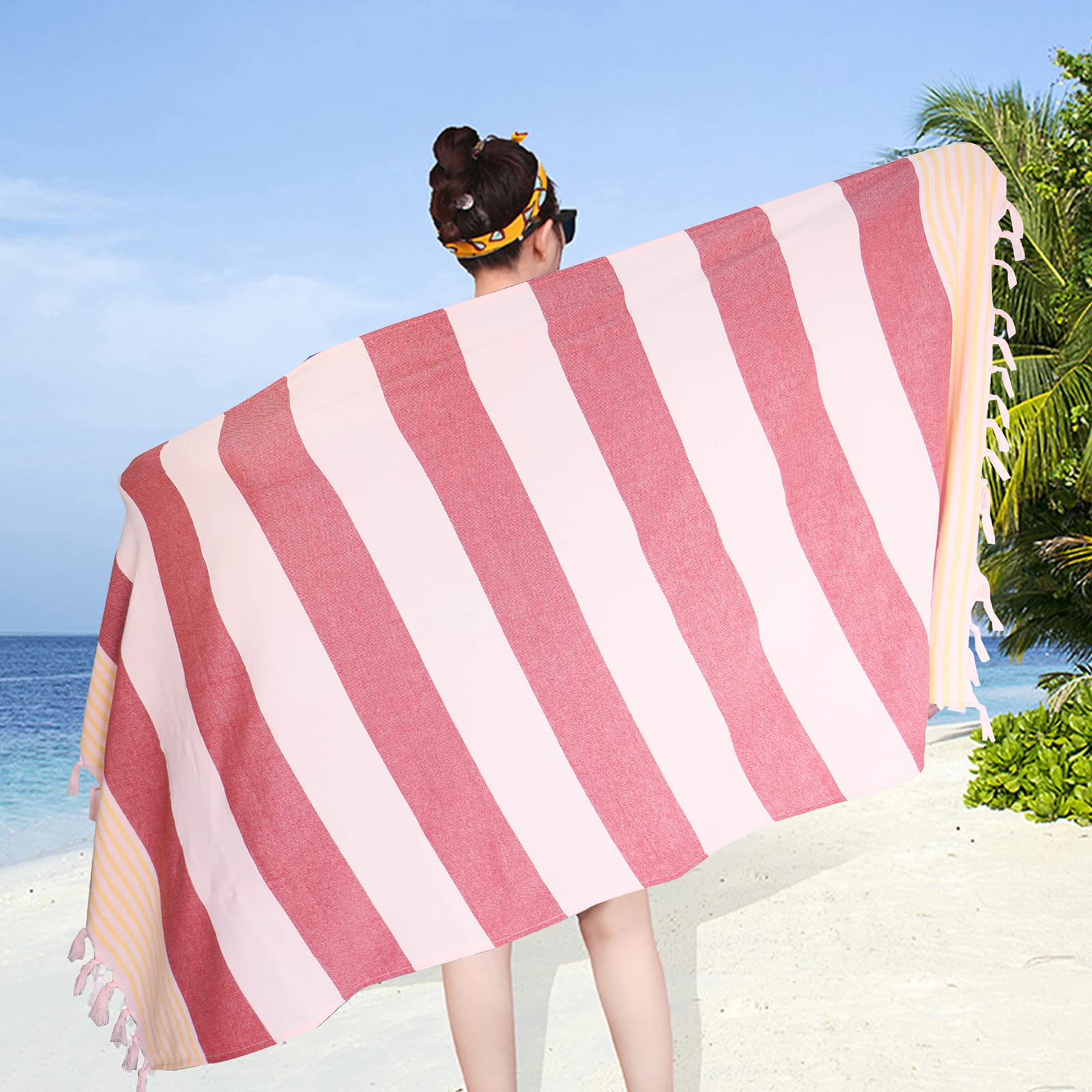 Yunaeduo Turkish Quick Dry Beach Towel - Oversized 35.4x71 Inches, 100% Cotton Sand-Free Lightweight Large Towel for Adults, Travel & Turkish Towel - Brown | Perfect for Beach, Pool, Yoga, Picnic & Travel