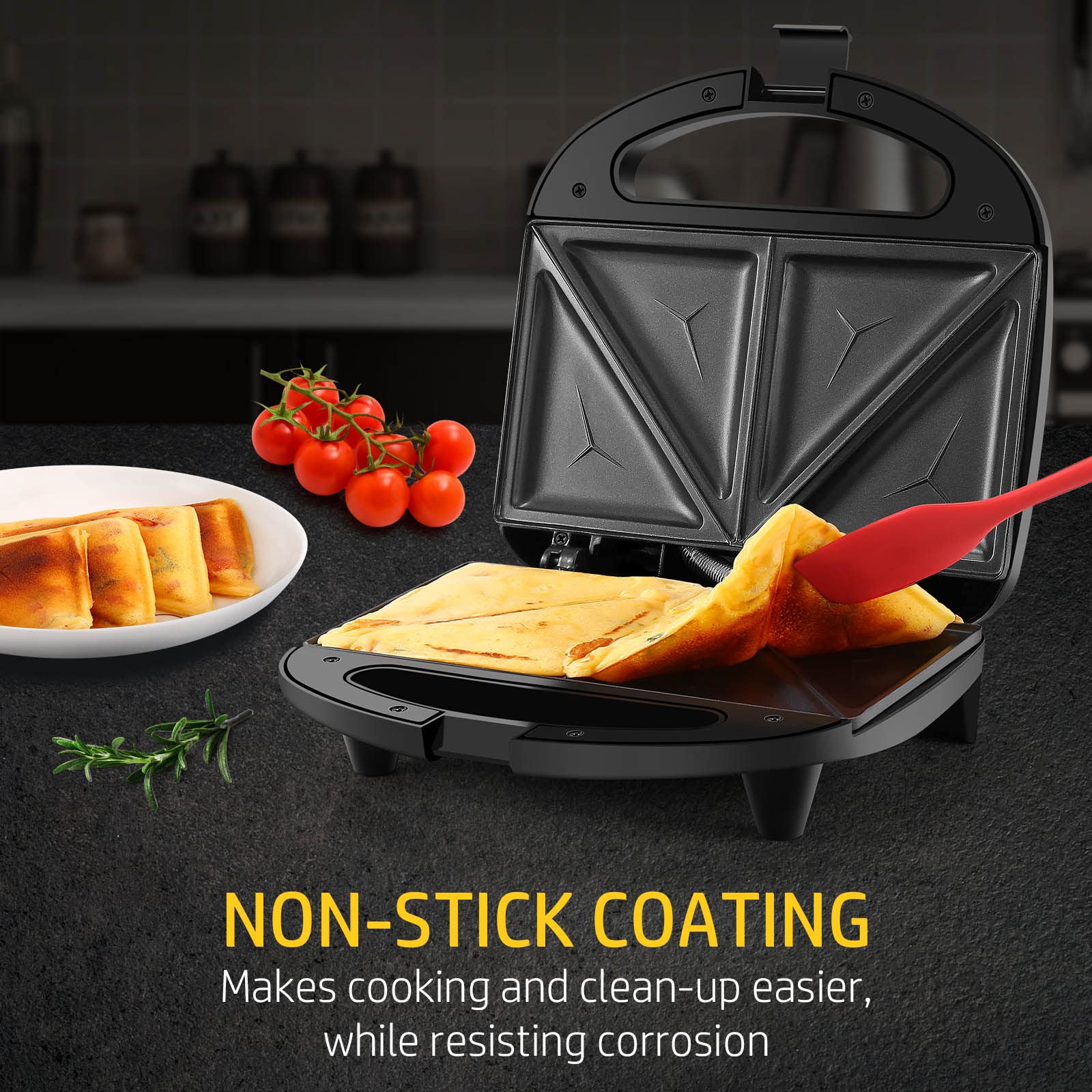 OSTBA 3-in-1 Sandwich Maker, Panini Press & Toaster - Non-Stick Plates, LED Indicator, Cool-Touch Handle - Perfect for Breakfast, Lunch & Quick Snacks (Black)