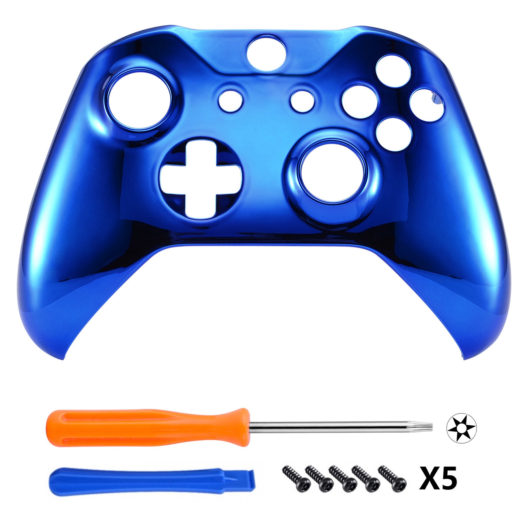 eXtremeRate Chrome Blue Replacement Front Housing Shell for Xbox One X & S Controller (Model 1708) - Upgrade Your Gaming Setup with Custom Controller Shells for Enhanced Gaming Experience