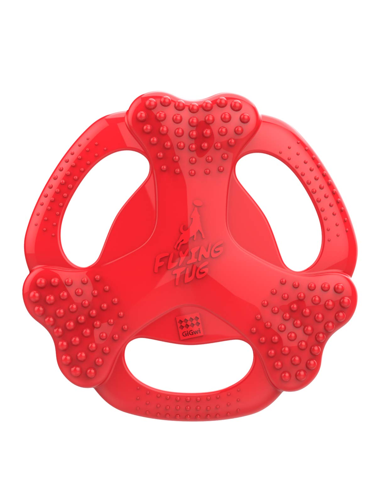 GiGwi Flying Tug Dog Toy - Durable Interactive Frisbee & Rubber Chew Toy for Medium & Large Dogs - Perfect for Fetch, Tug-of-War & Outdoor Play (Red)