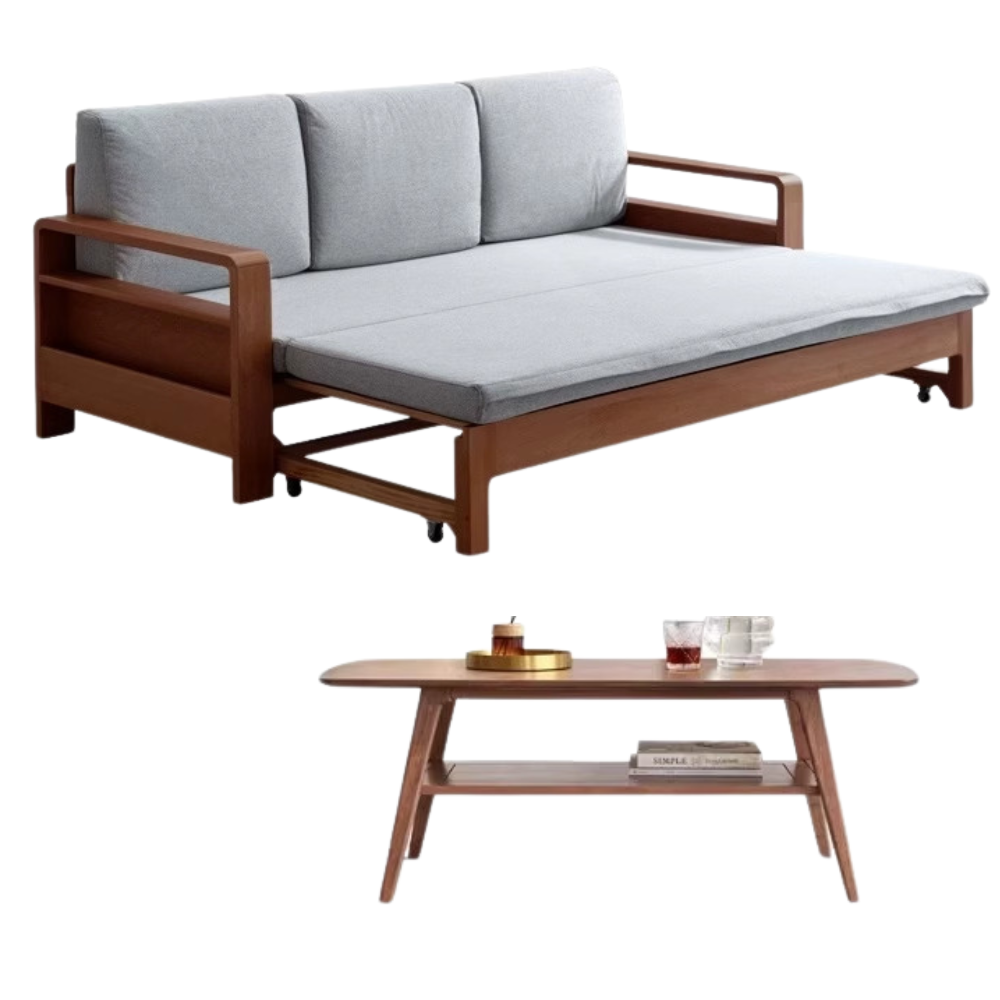 83.5x31.1-55.7x26.8 inch / 212x79-141.5x68сm / Oak walnut - matte gray ordinary cushion + 1.2 meter coffee table