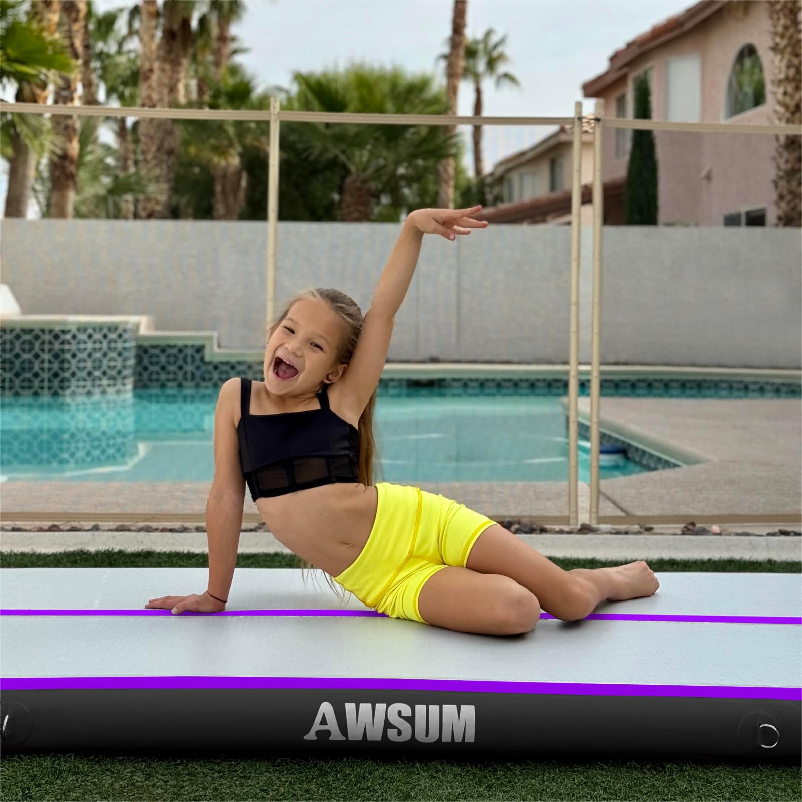 **AWSUM Inflatable Air Gymnastics Mat 10ft/13ft/16ft/20ft/23ft - 4/8 Inches Thick Tumbling Training Mat with Electric Pump - Perfect for Home, Gym, Park & Outdoor Use**