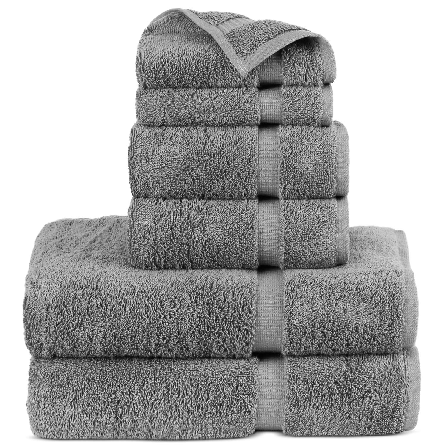 Premium 100% Cotton Turkish Towel Set - 6 Piece Bath Towels (Gray) | Soft, Absorbent & Quick-Drying | Perfect for Beach, Spa, Gym & Home Use