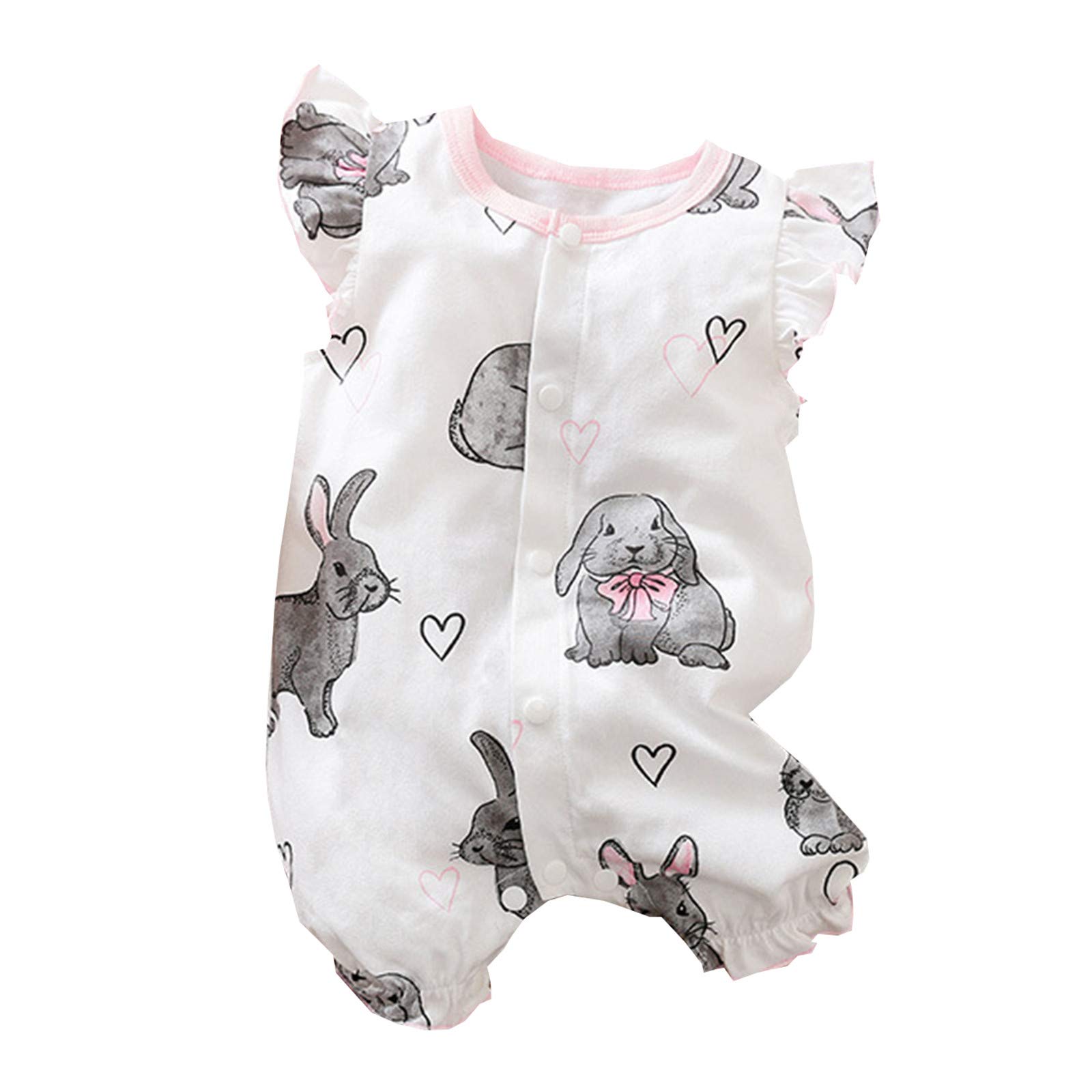 Adorable Easter Ruffle Bunny Printed Jumpsuit Romper Set for Newborn Baby Girls - Soft Summer Outfit for Photoshoots, Easter Celebrations & Playdates