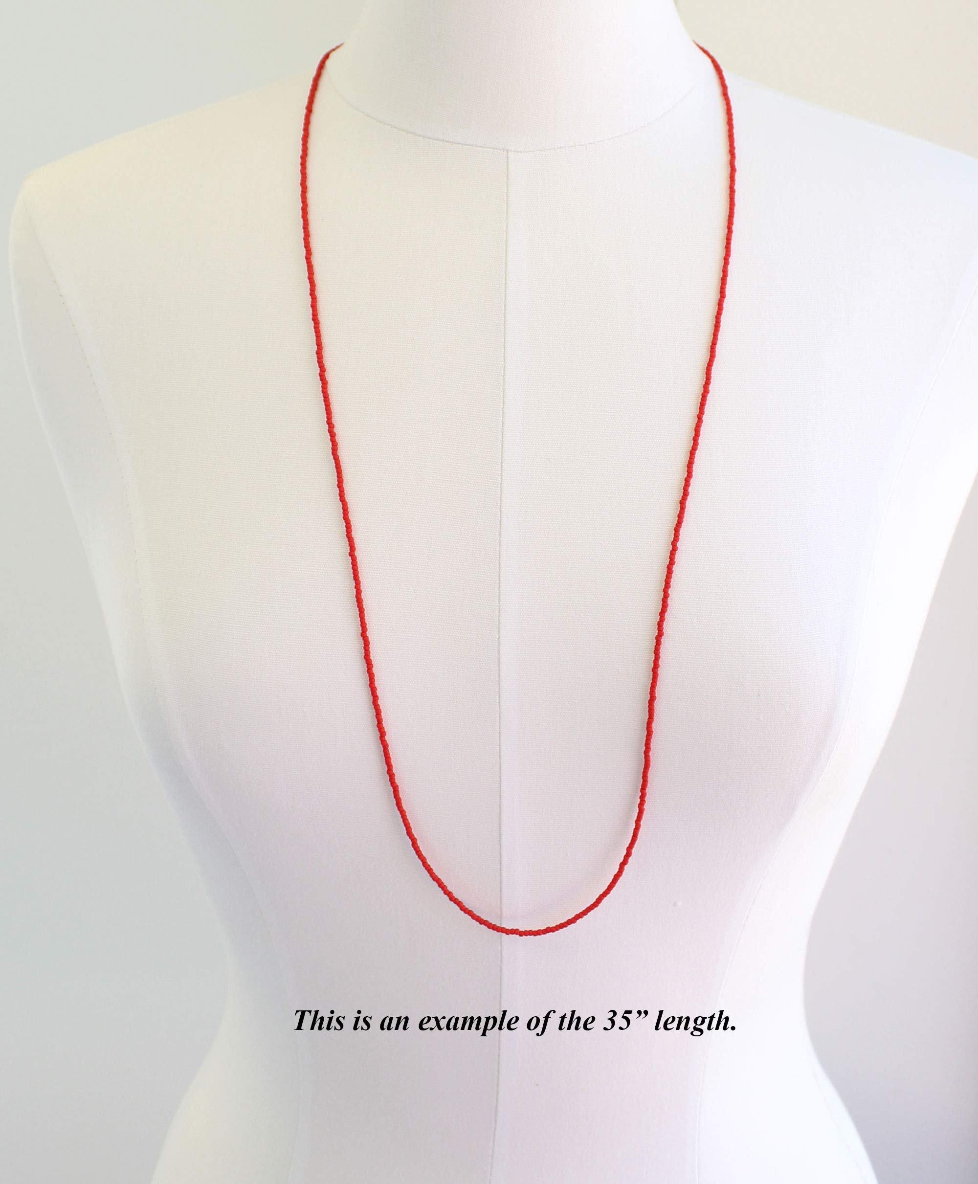 Matte Red Seed Bead Necklace - 1.5mm Thin Single Strand Beaded Necklace for Women (Opaque Cherry Red) | Elegant Boho Jewelry for Parties, Weddings & Everyday Wear