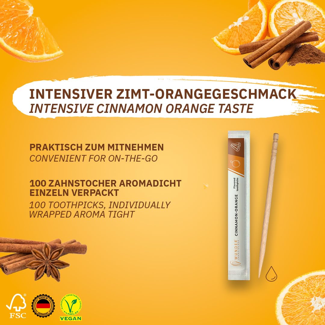 Flavored Toothpicks for Fresh Breath - 200 Individually Wrapped Mint Toothpicks in 8 Refreshing Flavors (Cinnamon Orange) - Perfect for After Meals, Travel & Oral Hygiene