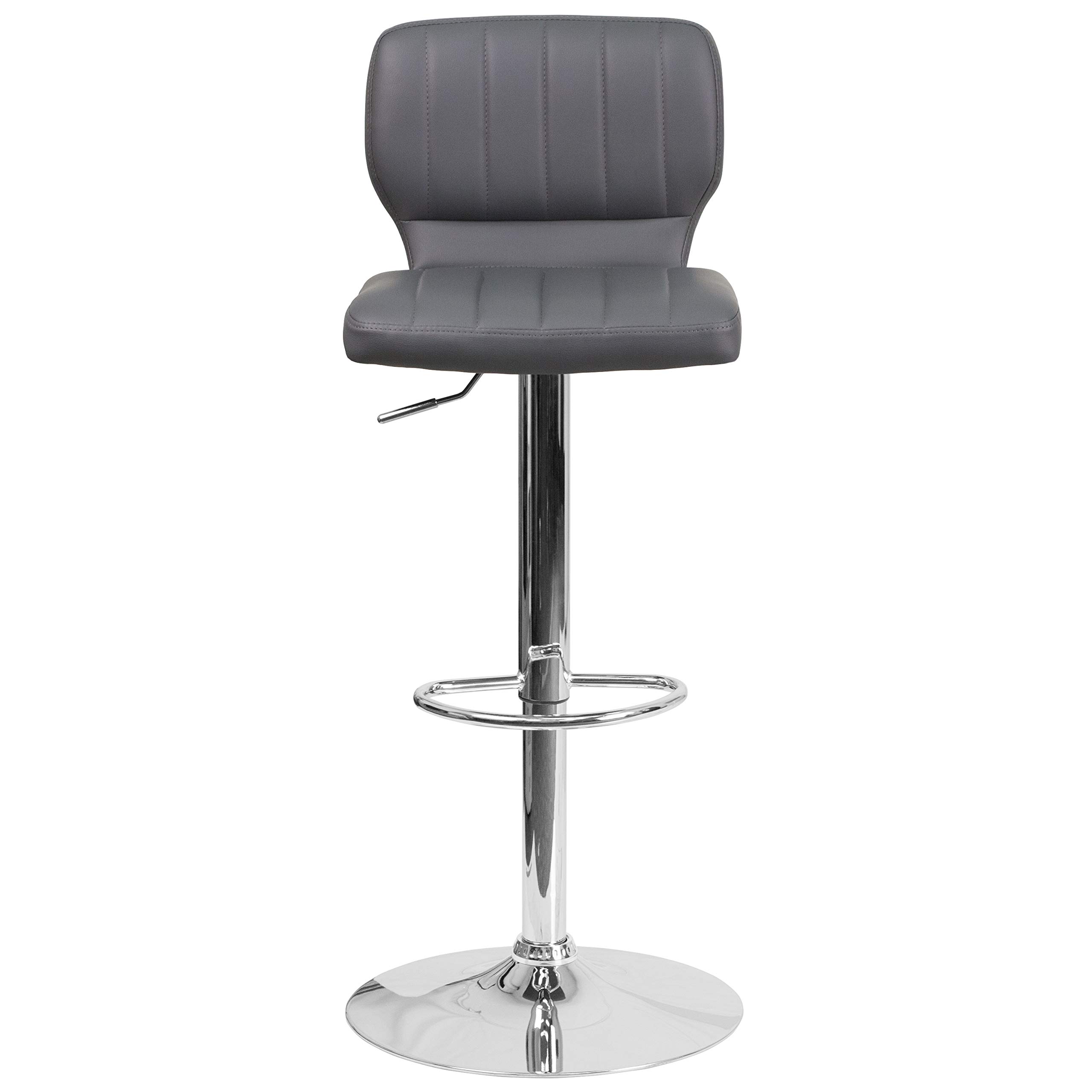 2 Pack Adjustable Height Barstools - Gray Vinyl Upholstery with Vertical Stitch Back & Chrome Base - Perfect for Kitchen Island, Breakfast Bar or Home Pub Decor